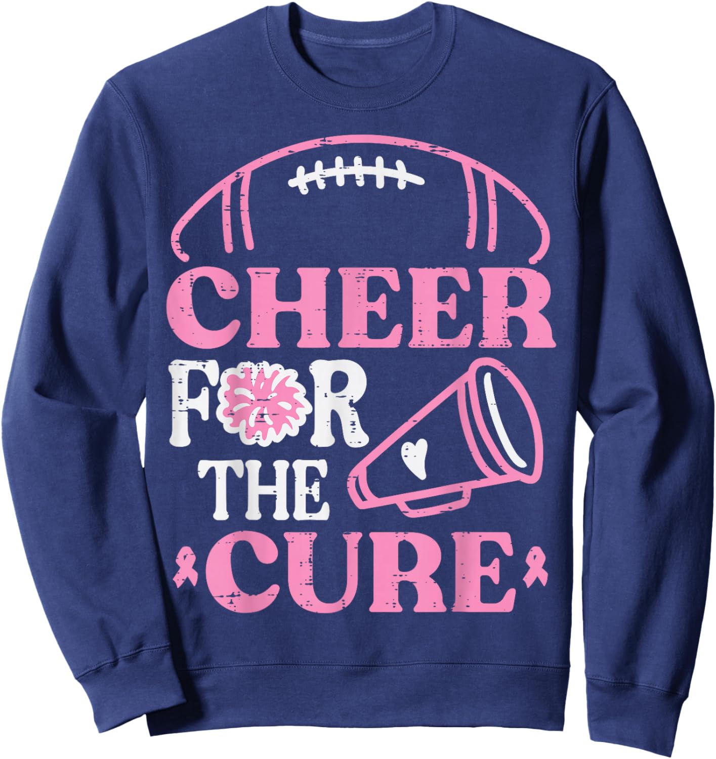 Breast Cancer Football Cheer For Cure Aware Women Kids Men Sweatshirt - Sweatshirt | Navy