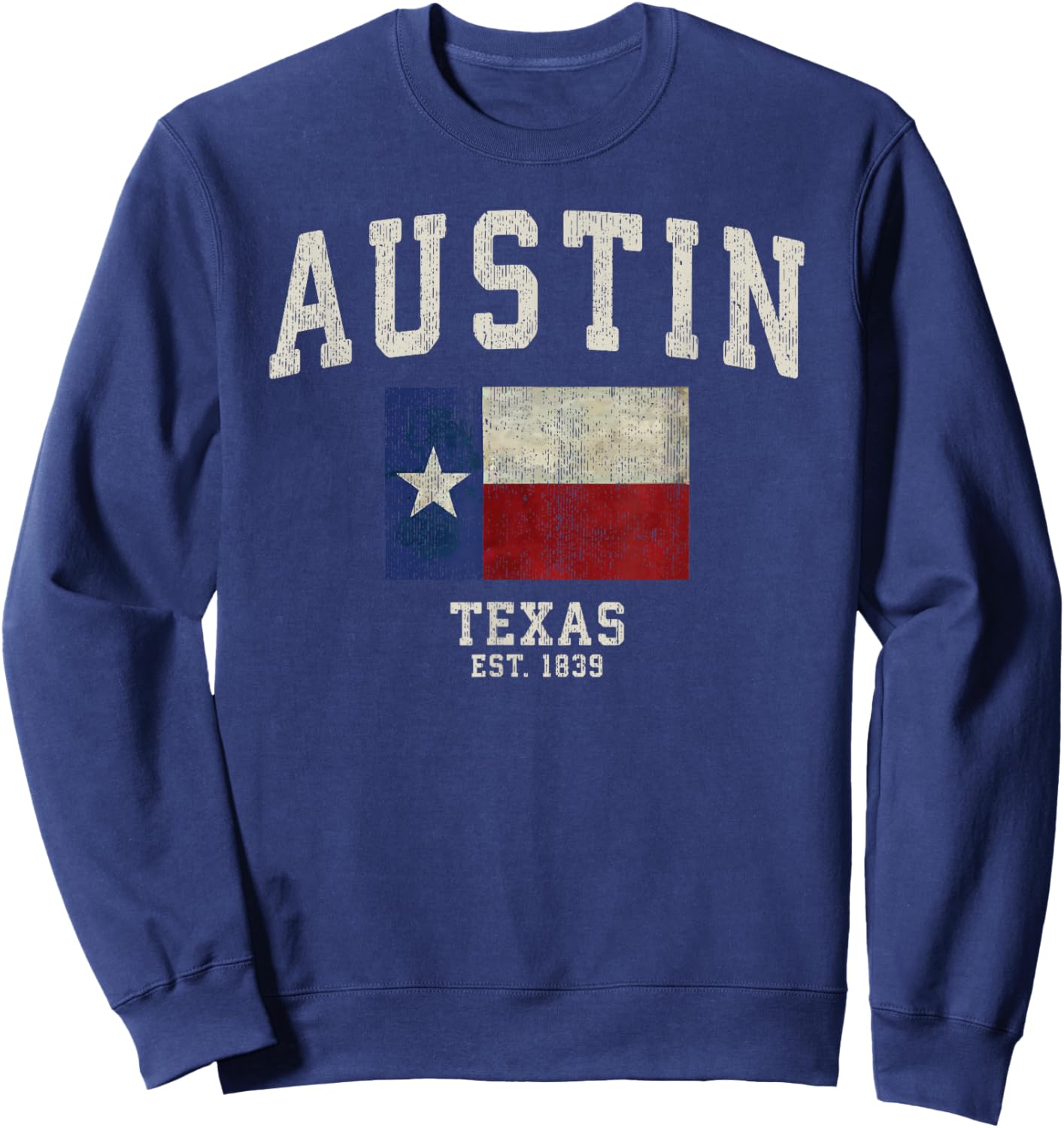 Distressed Austin Texas State Flag Sweatshirt - Sweatshirt | Navy