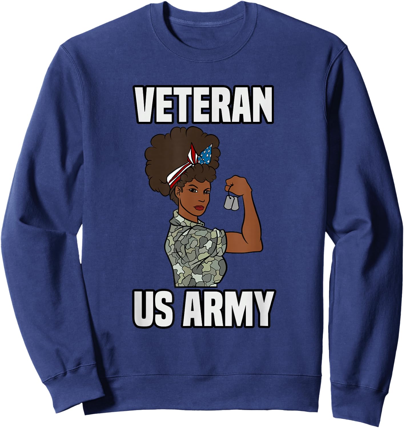 Female Melanin Veteran of the US Army Soldier Veterans Day Sweatshirt - Sweatshirt | Navy