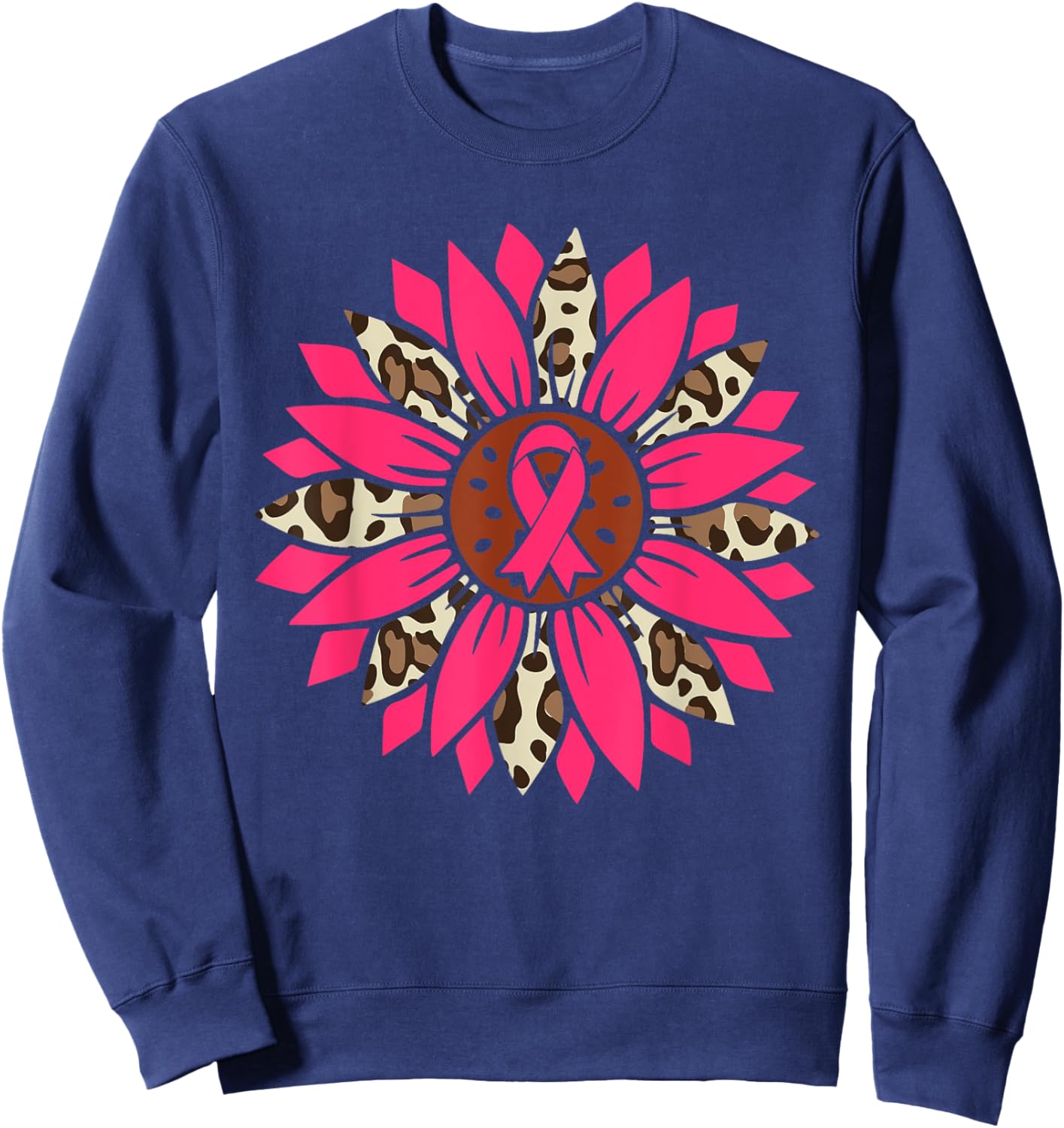 Sunflower Pink Breast Cancer Awareness Women Warrior Sweatshirt - Sweatshirt | Navy