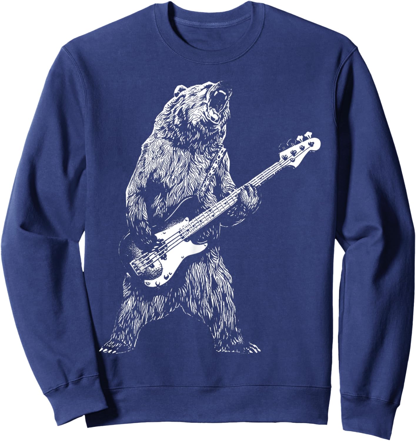 Bear Playing Bass Guitar Shirt Animal Playing Guitar Sweatshirt - Sweatshirt | Navy