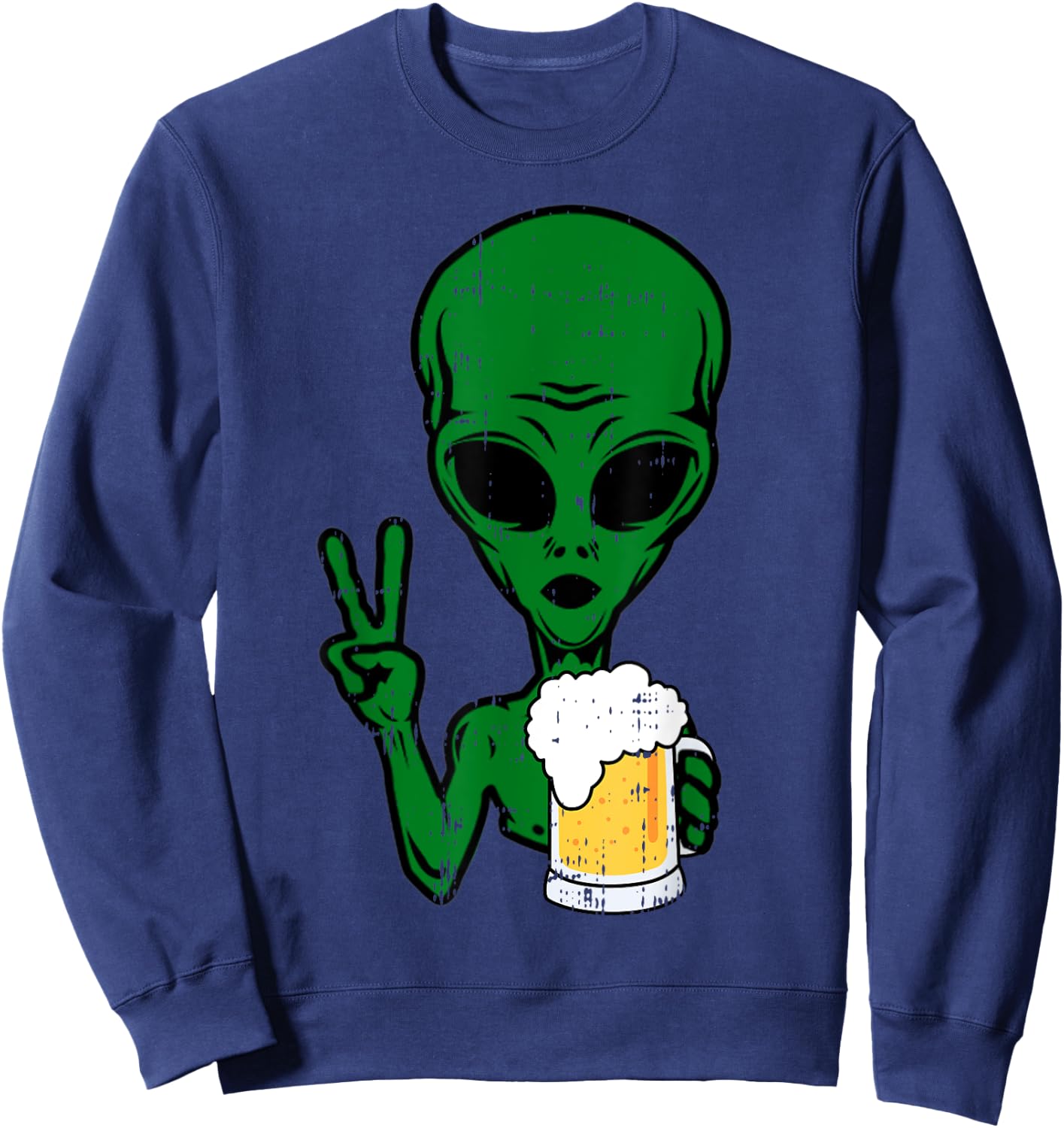 Area-51 Alien Beer Peace Sign Lazy Drinking Halloween Gift Sweatshirt - Sweatshirt | Navy