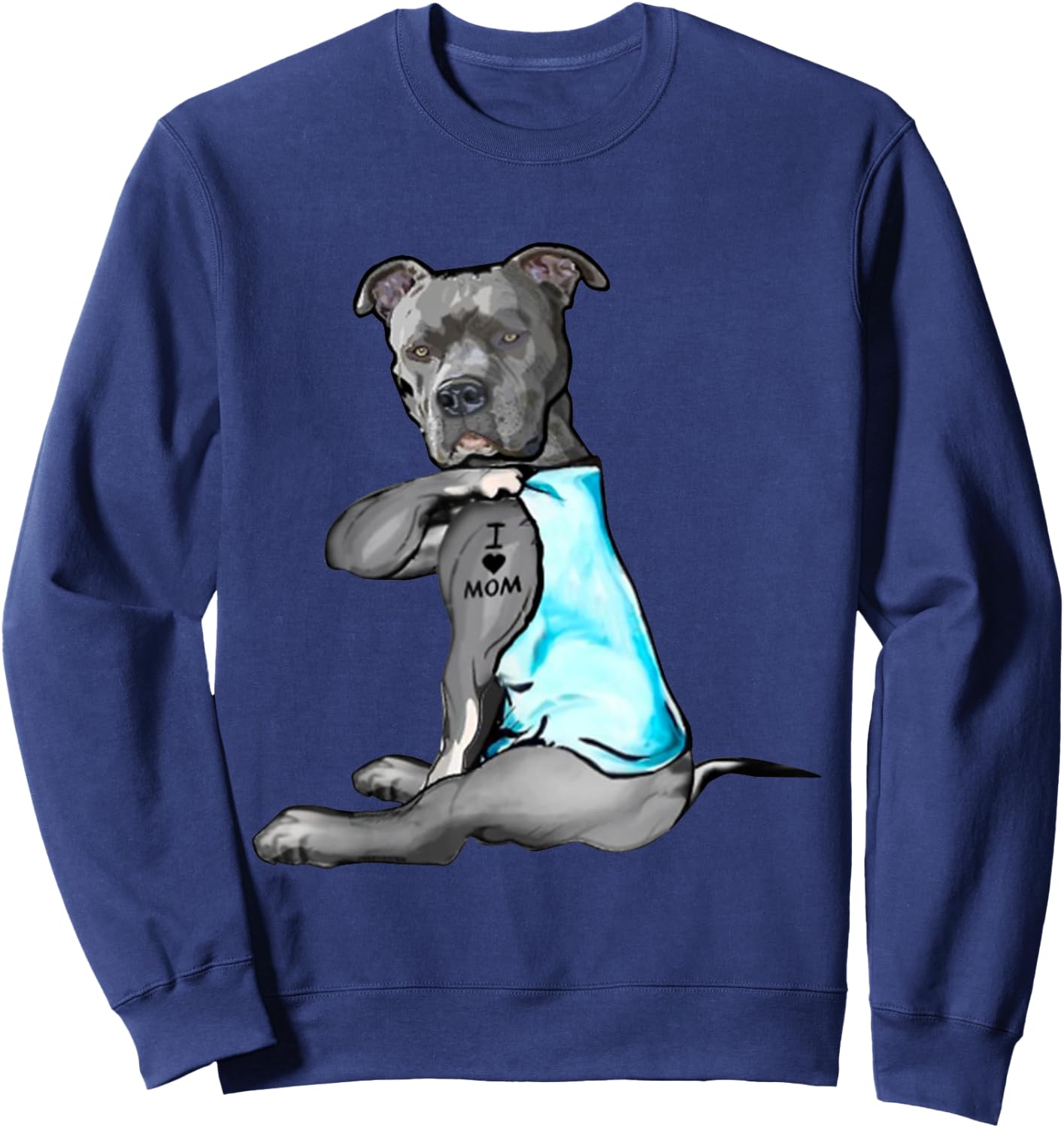 Funny Women Gifts Dog Pitbull I Love Mom Tattoo Gift Sweatshirt - Sweatshirt | Navy