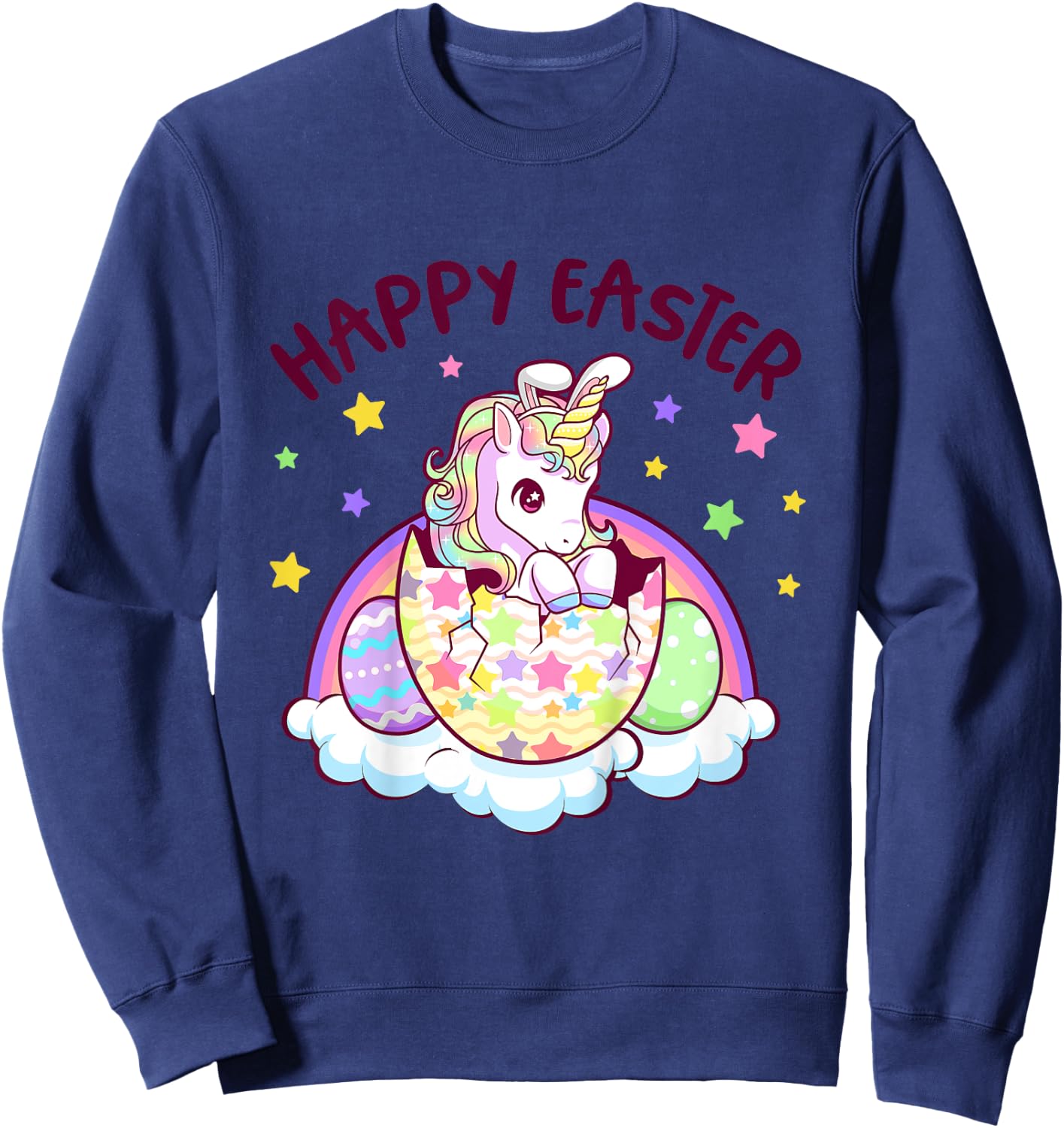 Happy Easter Unicorn Bunny Girls Kids Easter Eggs Sweatshirt - Sweatshirt | Navy