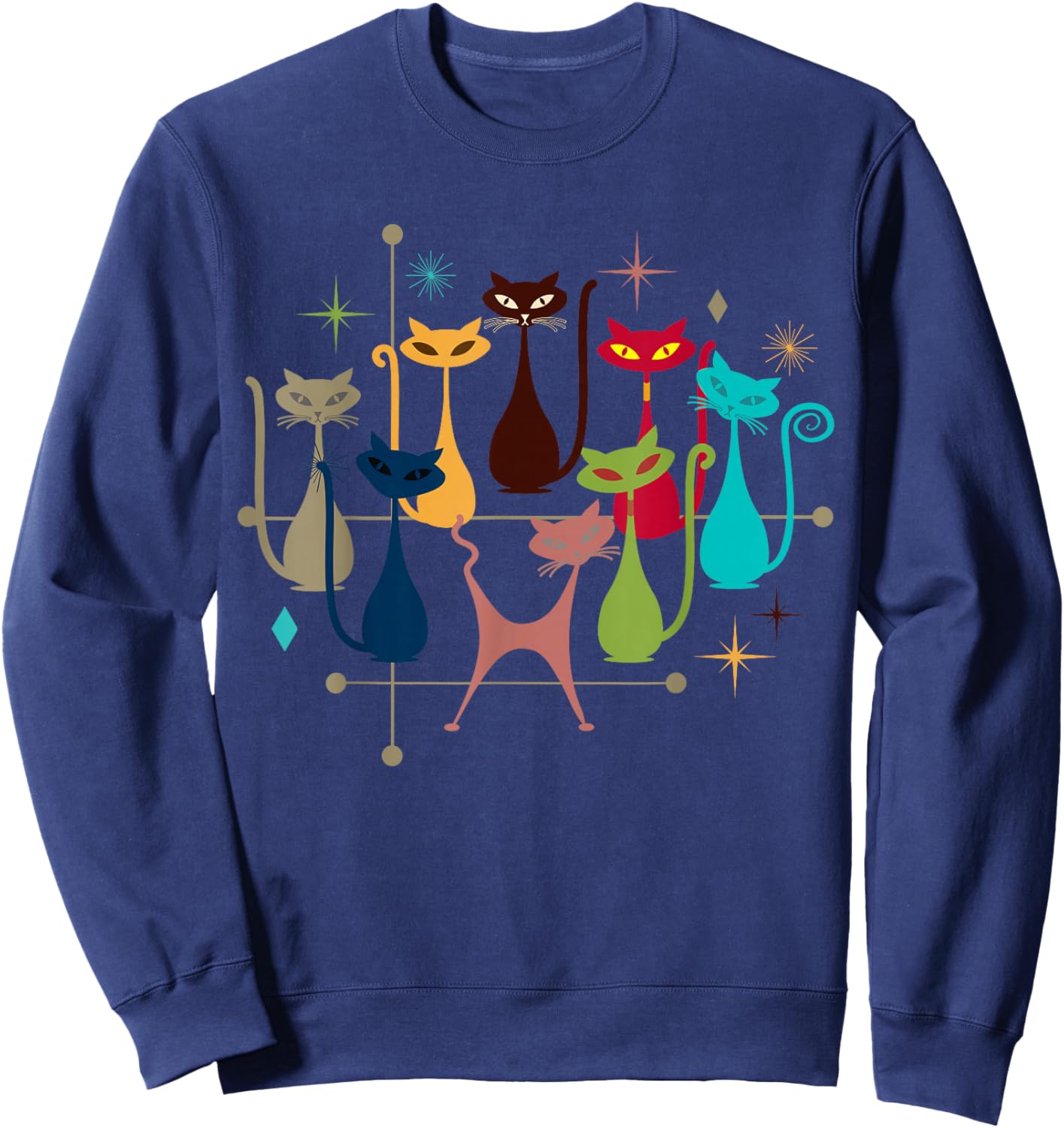 Retro Vintage Modern Look Cats 50s 60s Style Mid-Century Sweatshirt - Sweatshirt | Navy