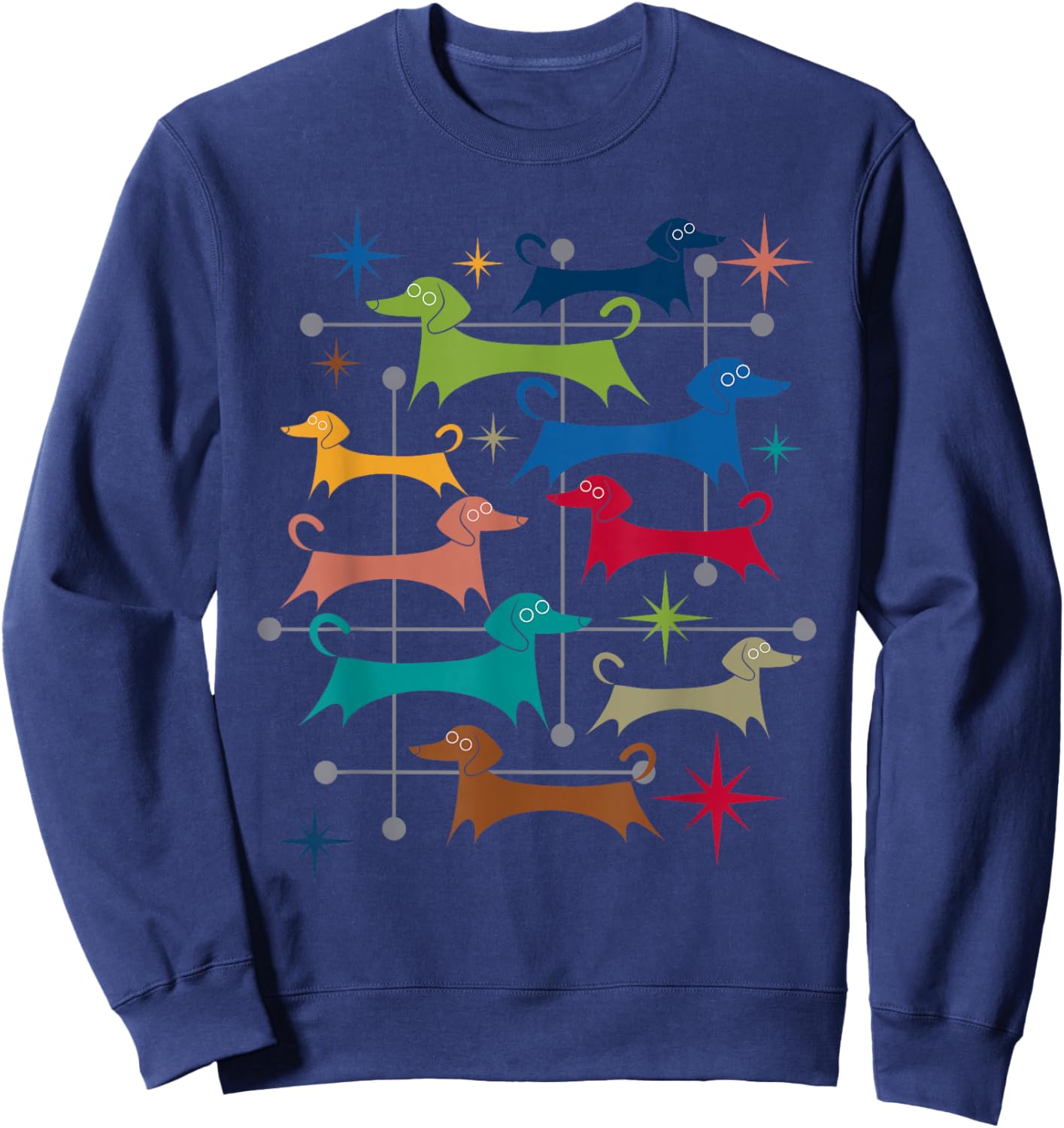 Vintage Retro Mid-Century Modern Style Dachshunds Dogs Sweatshirt - Sweatshirt | Navy