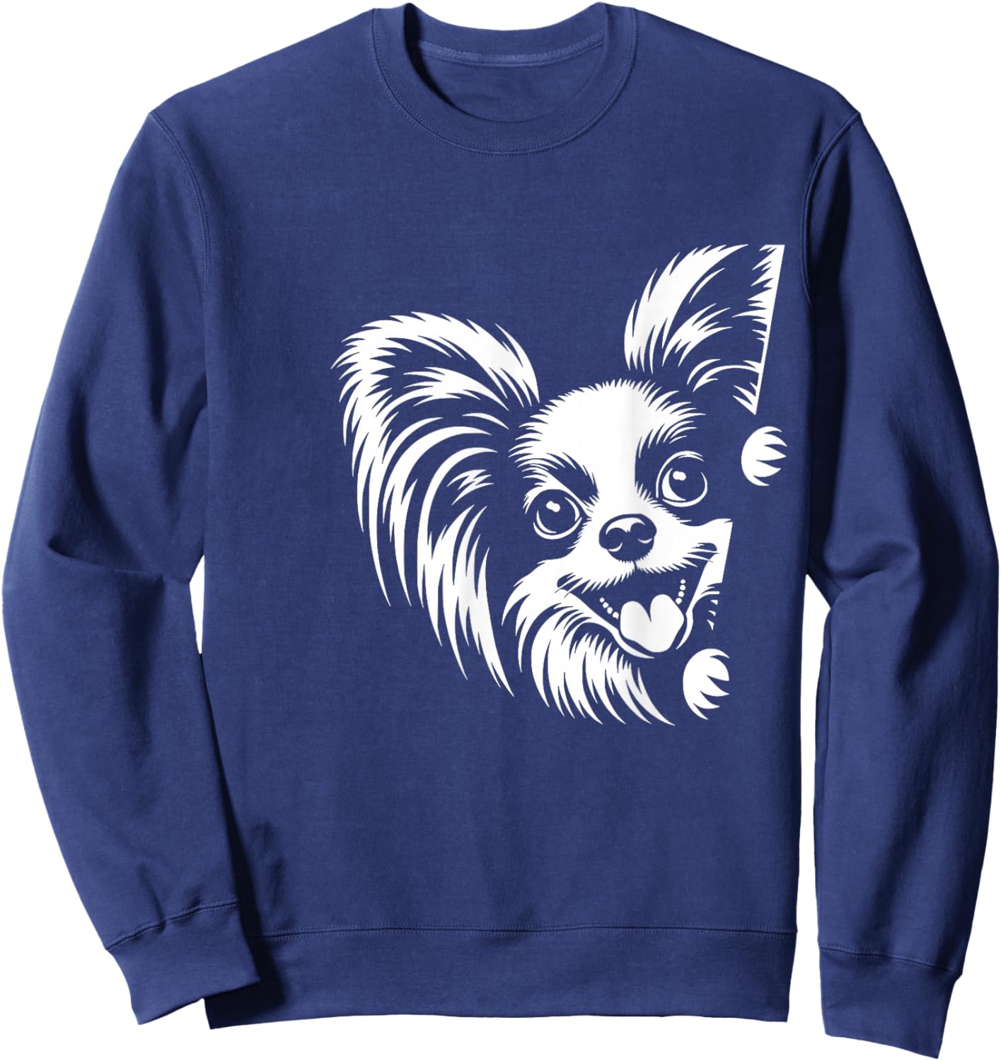 Cute Peeking Papillon Dog Graphic Design Sweatshirt - Sweatshirt | Navy