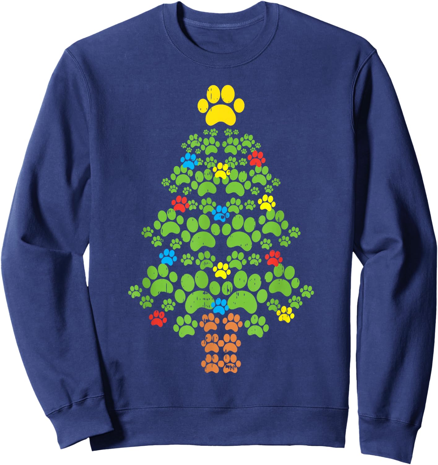 Paw Christmas Tree Cute Dog Lover Christmas Cat Owner Gift Sweatshirt - Sweatshirt | Navy