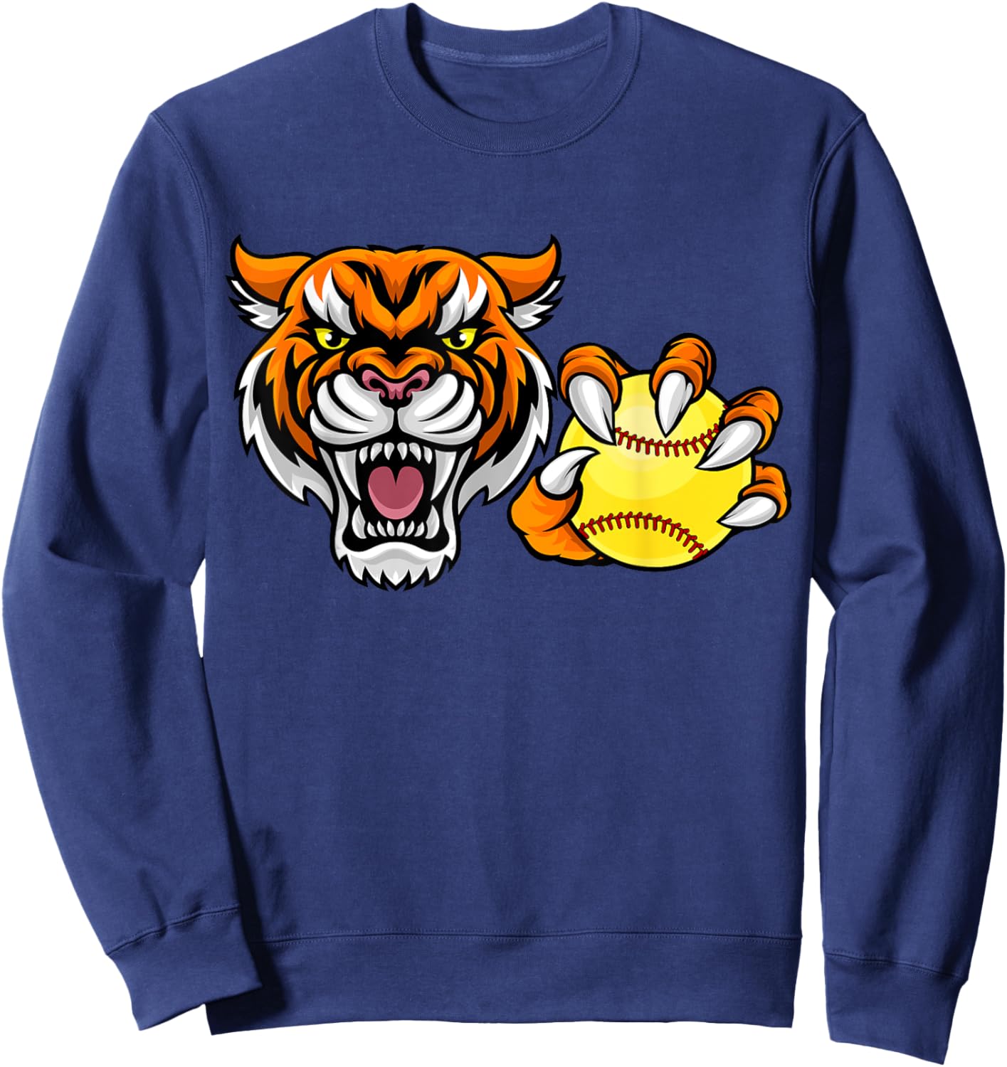 Tiger softball ball cartoon character design Sweatshirt - Sweatshirt | Navy