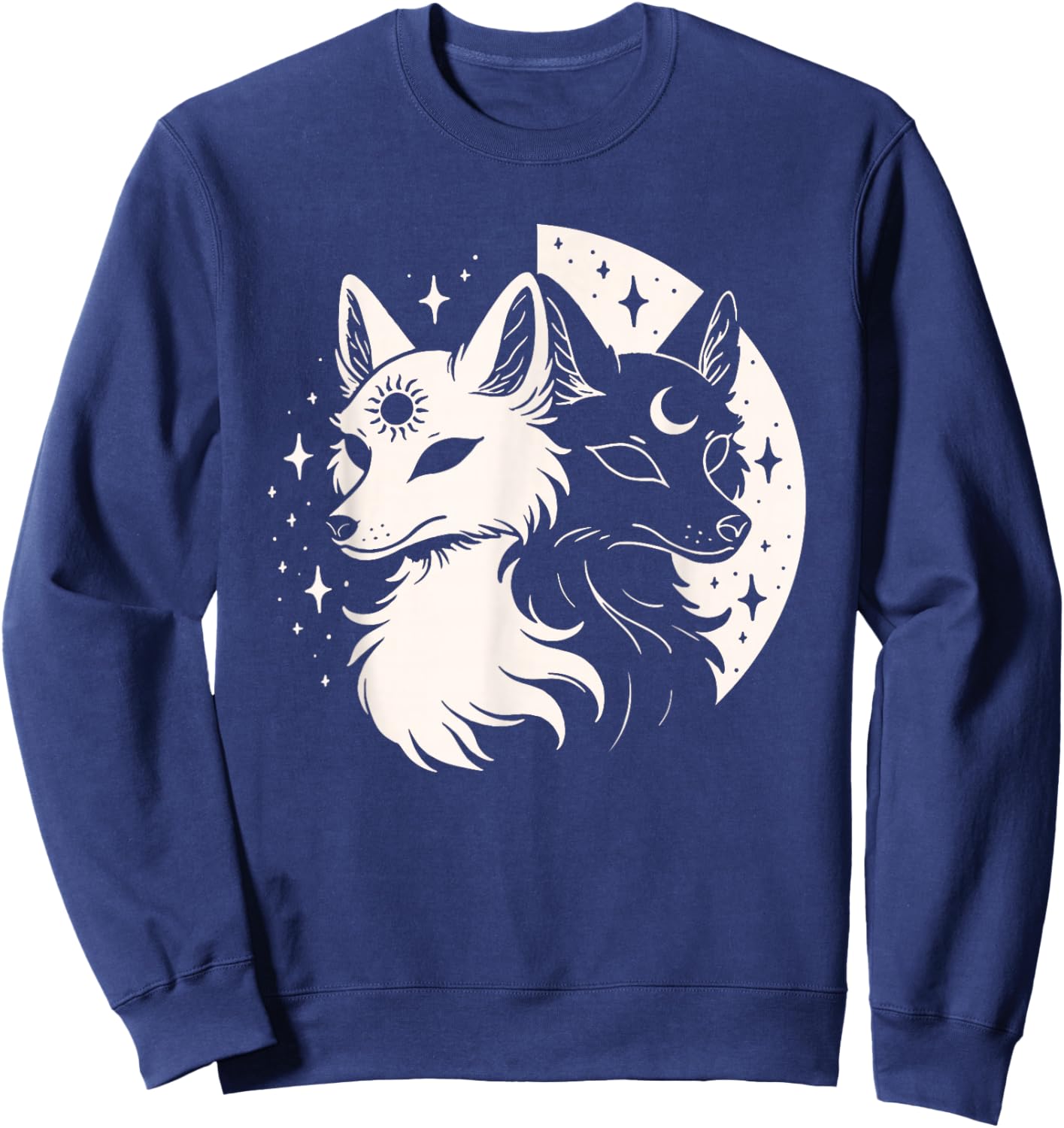Fox Foxes Night Moon Day Sun Stars Spirit Celestial Moon Alt Sweatshirt - Sweatshirt | Navy