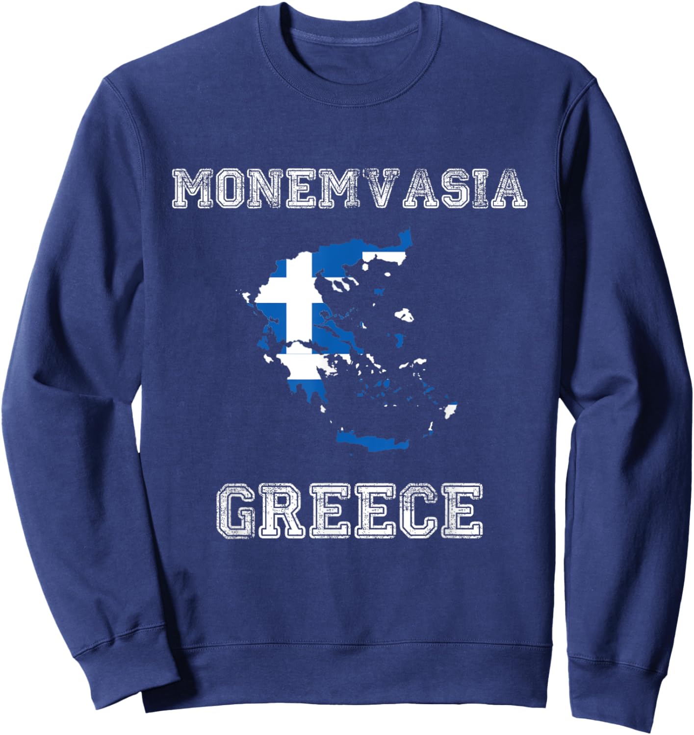 Retro Monemvasia Greece Distressed Greece Flag Sweatshirt - Sweatshirt | Navy