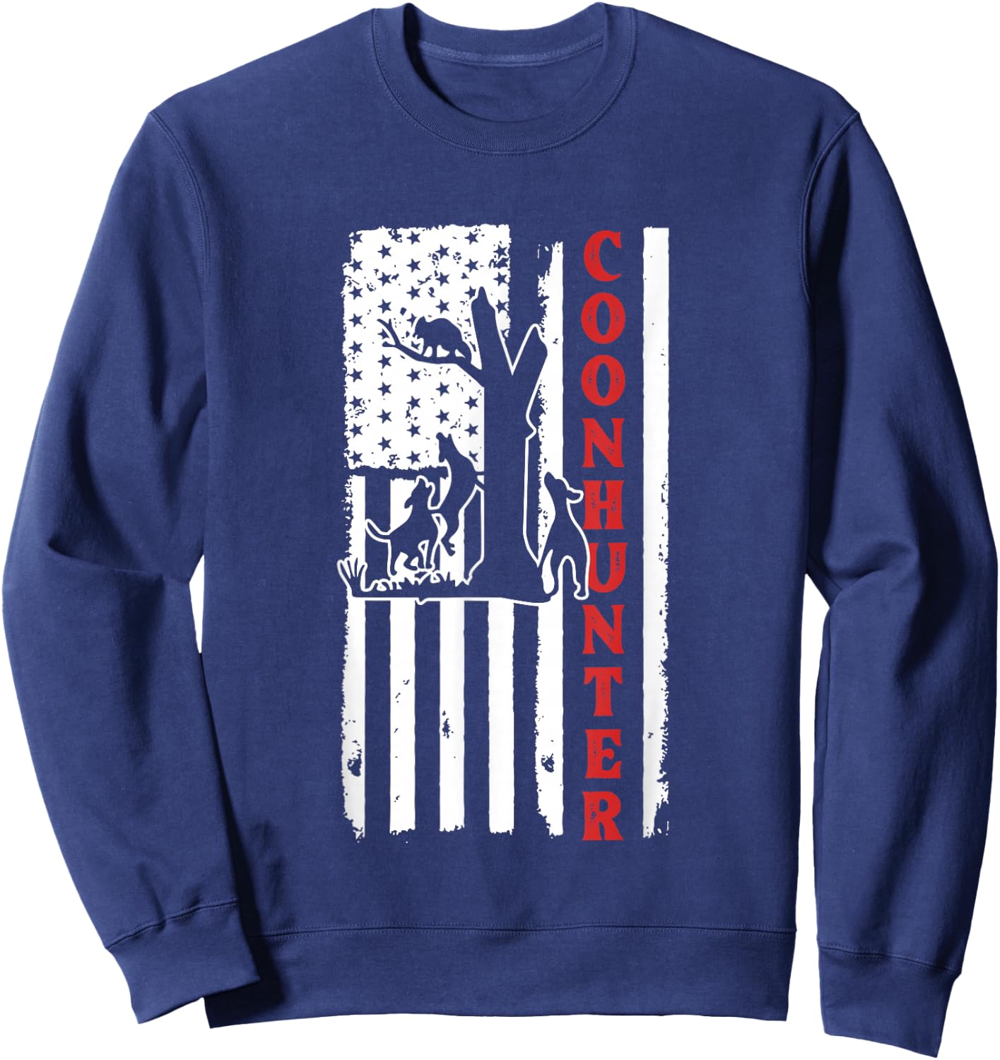 Raccoon Hunting Season USA Flag Coon Hunter Sweatshirt - Sweatshirt | Navy