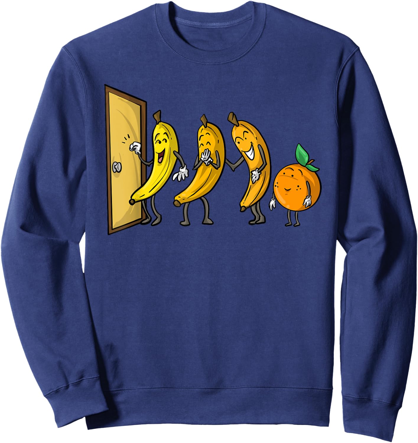 Funny Knock Knock 3 Bananas And Orange Cool Fruit Joke Gift Sweatshirt - Sweatshirt | Navy
