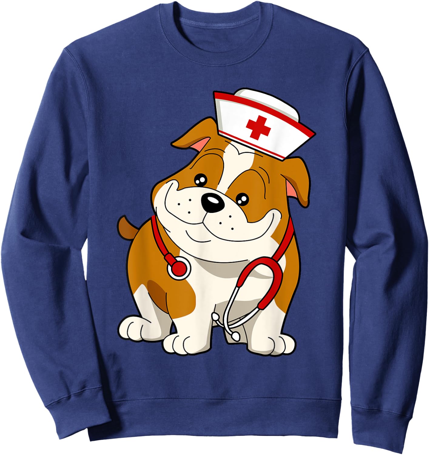 Bulldog Dog Nurse appreciation International Nurse Day Men Women Kids Sweatshirt - Sweatshirt | Navy