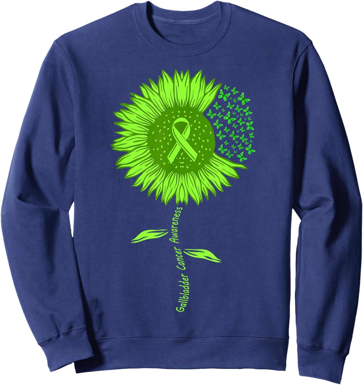 Bile Duct Gallbladder Cancer Warrior Awareness Green ribbon Sweatshirt - Sweatshirt | Navy