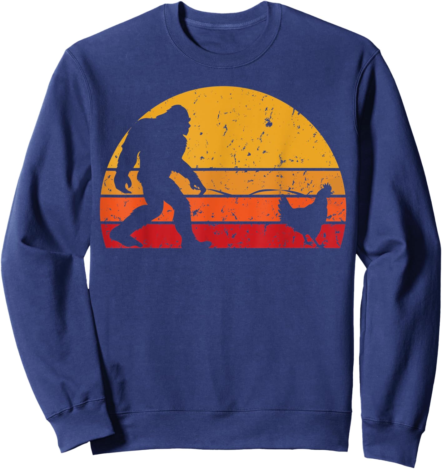 Vintage Sunset Bigfoot Walking Chicken Funny Sweatshirt - Sweatshirt | Navy