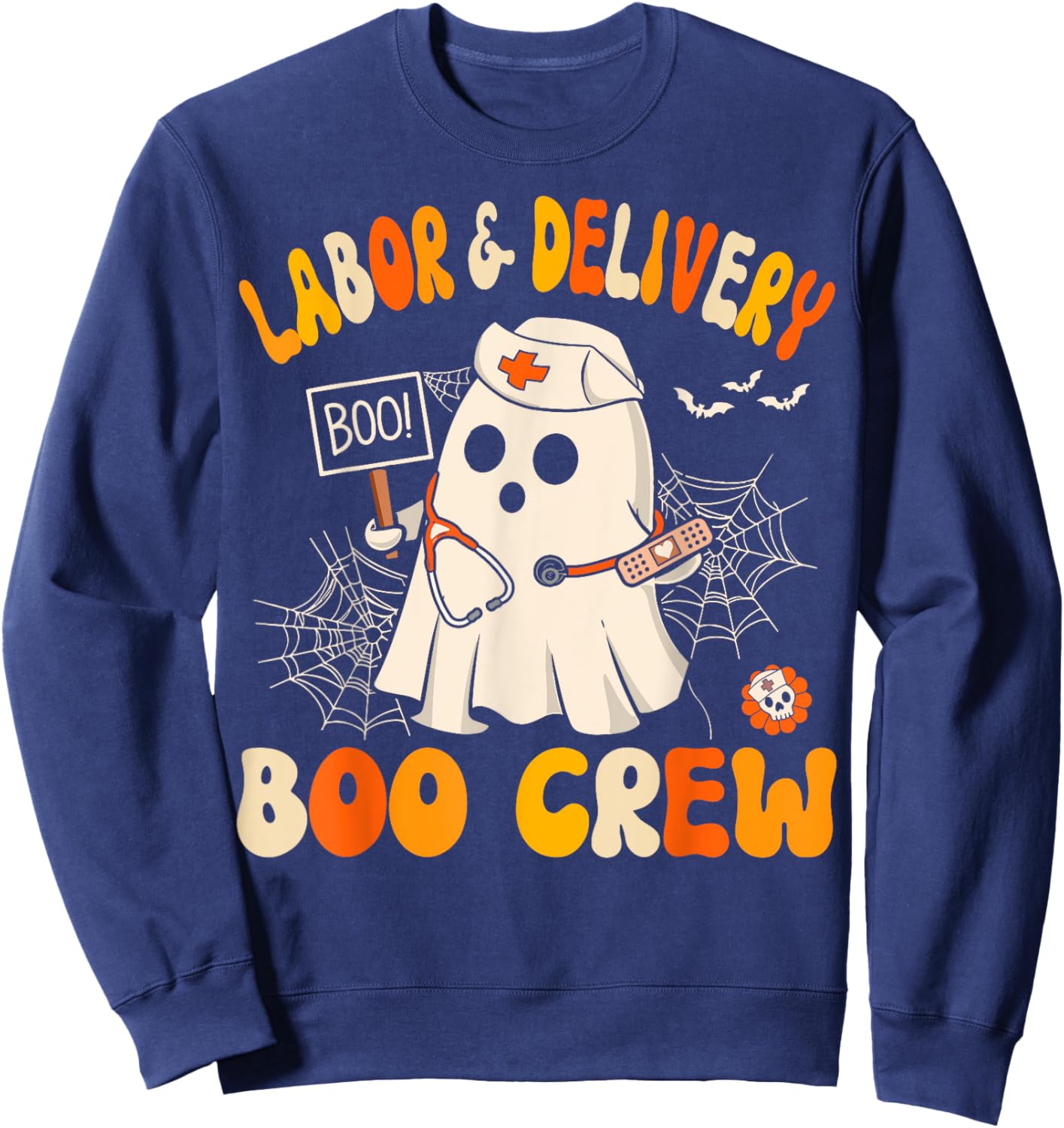 Labor & Delivery Boo Crew Funny L&d Nurse Halloween Sweatshirt - Sweatshirt | Navy