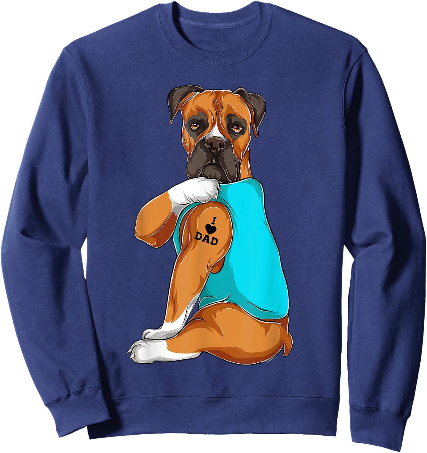 Boxer I Love Dad Tattoo Apparel, Dog Dad Gifts Dads Women Sweatshirt - Sweatshirt | Navy