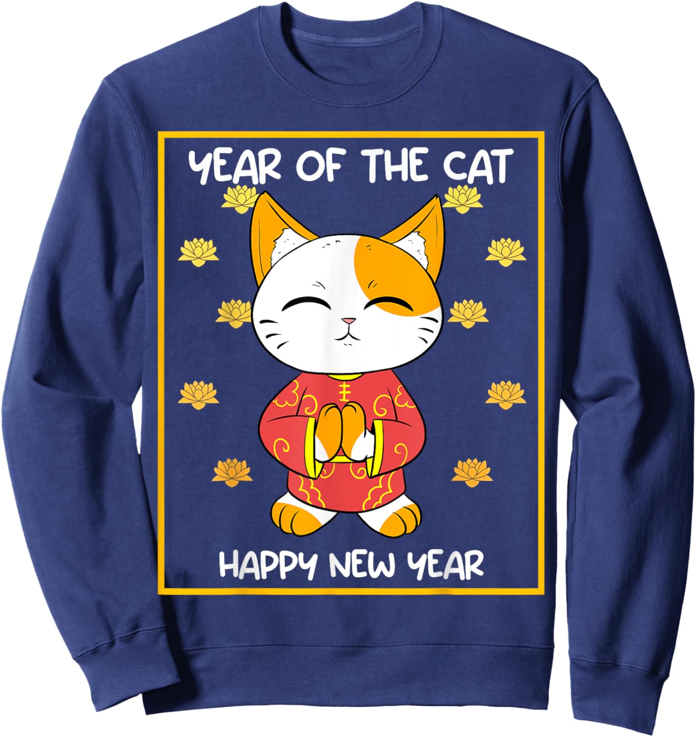 Chinese Vietnamese New Year 12 Zodiacs Calligraphy Cat Sweatshirt - Sweatshirt | Navy