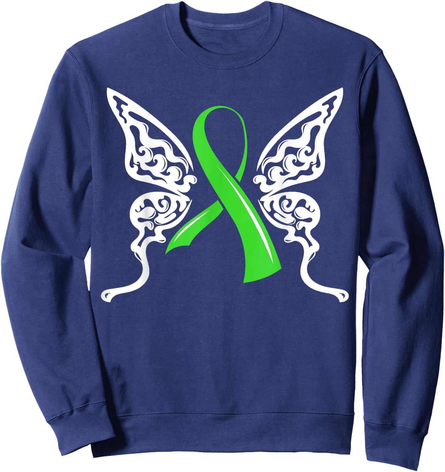 Butterfly Green Ribbon Non-Hodgkin Lymphoma Lymphocytes Sweatshirt - Sweatshirt | Navy