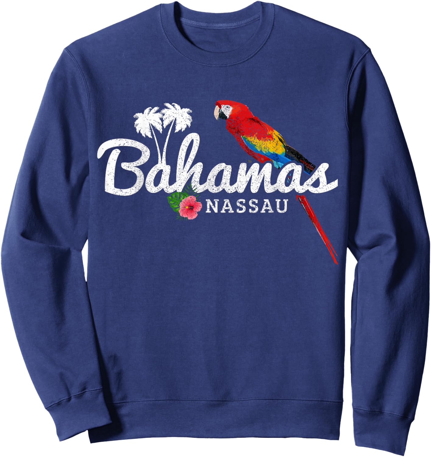 Bahamas Nassau Parrot Tropical Plants Vintage Bahamas Sweatshirt - Sweatshirt | Navy