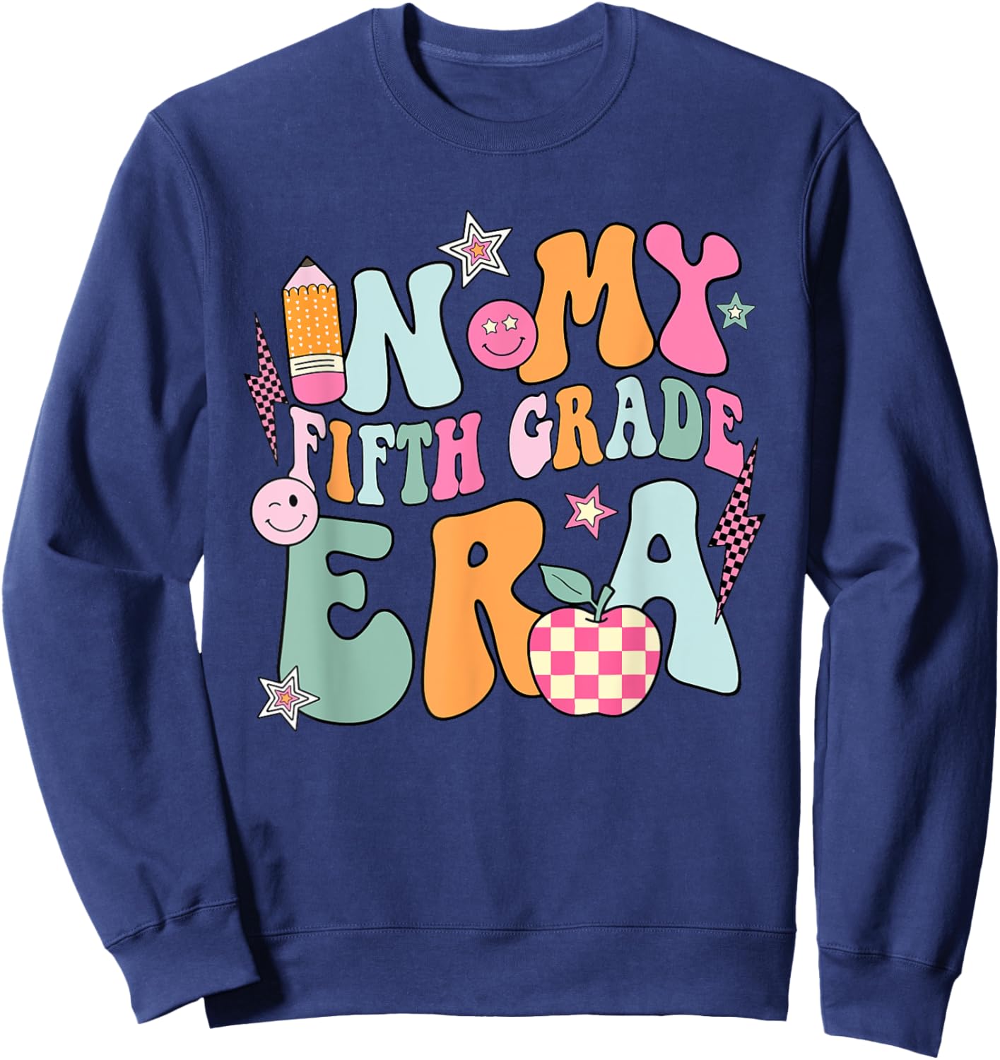 In My Fifth Grade Era Back To School Retro Groovy 5th Grade Sweatshirt - Sweatshirt | Navy