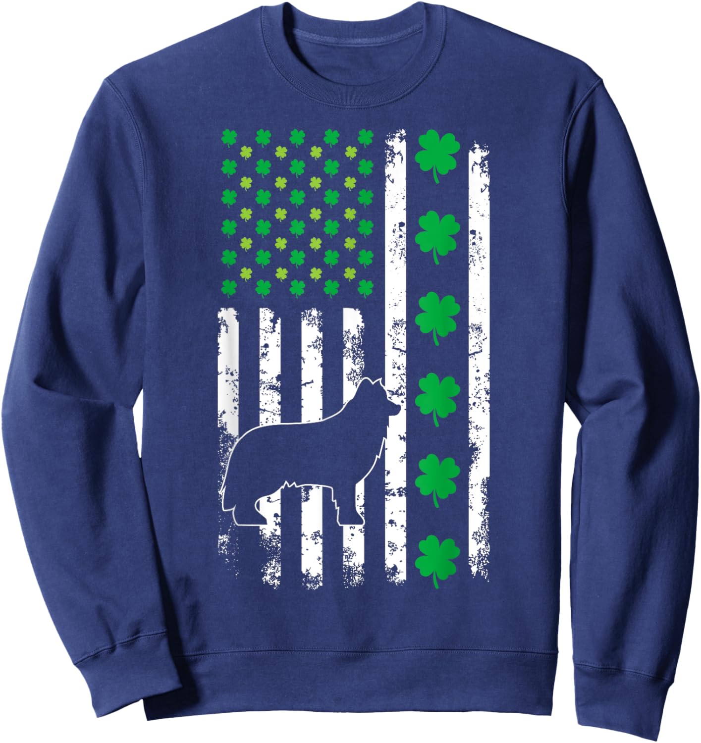 US American Flag Shamrocks Border Collie Lucky Clover Dog Sweatshirt - Sweatshirt | Navy
