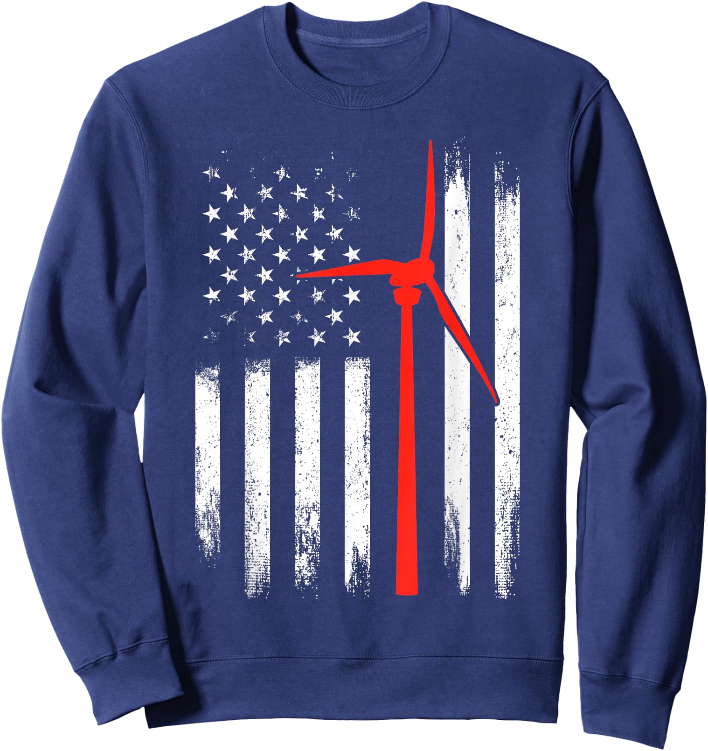 Wind Turbine Technician Shirt American Flag Gifts Sweatshirt - Sweatshirt | Navy
