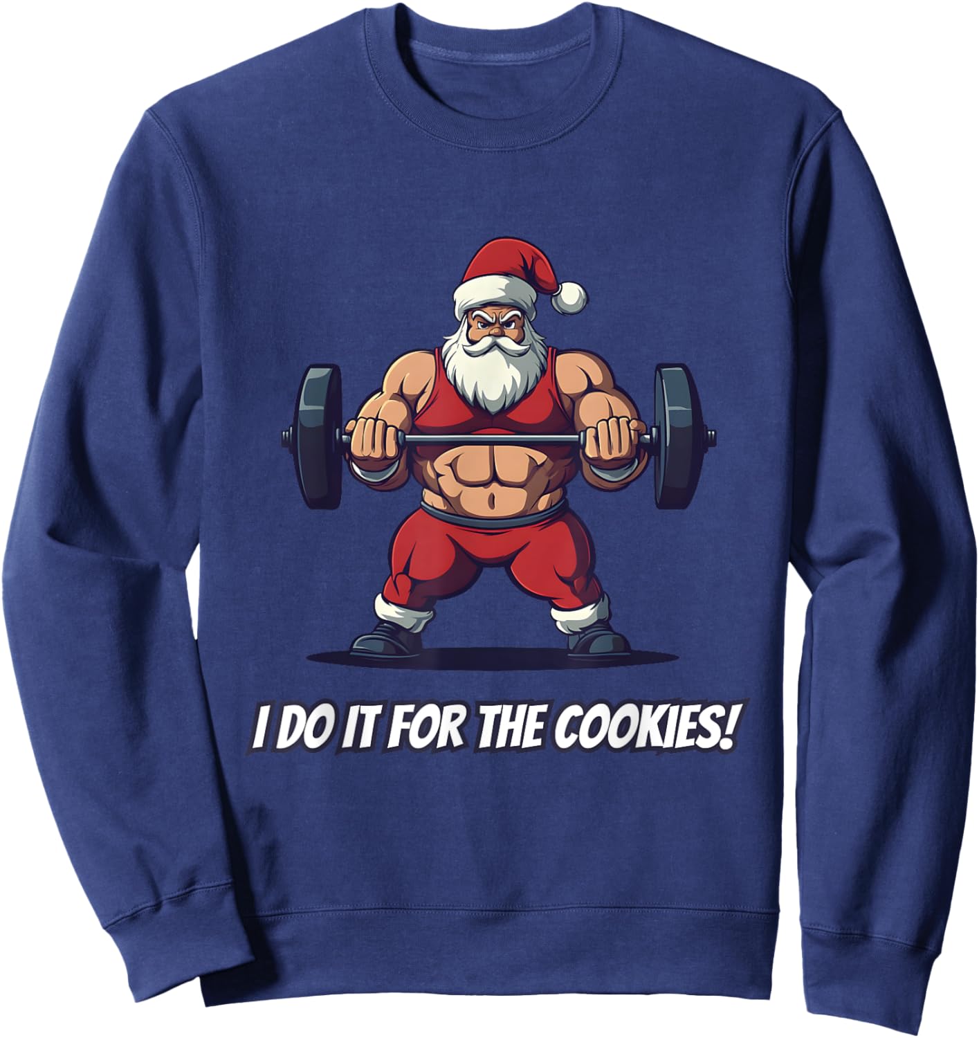 Santa Fitness Weightlifting Christmas Gym Cookies Sweatshirt - Sweatshirt | Navy