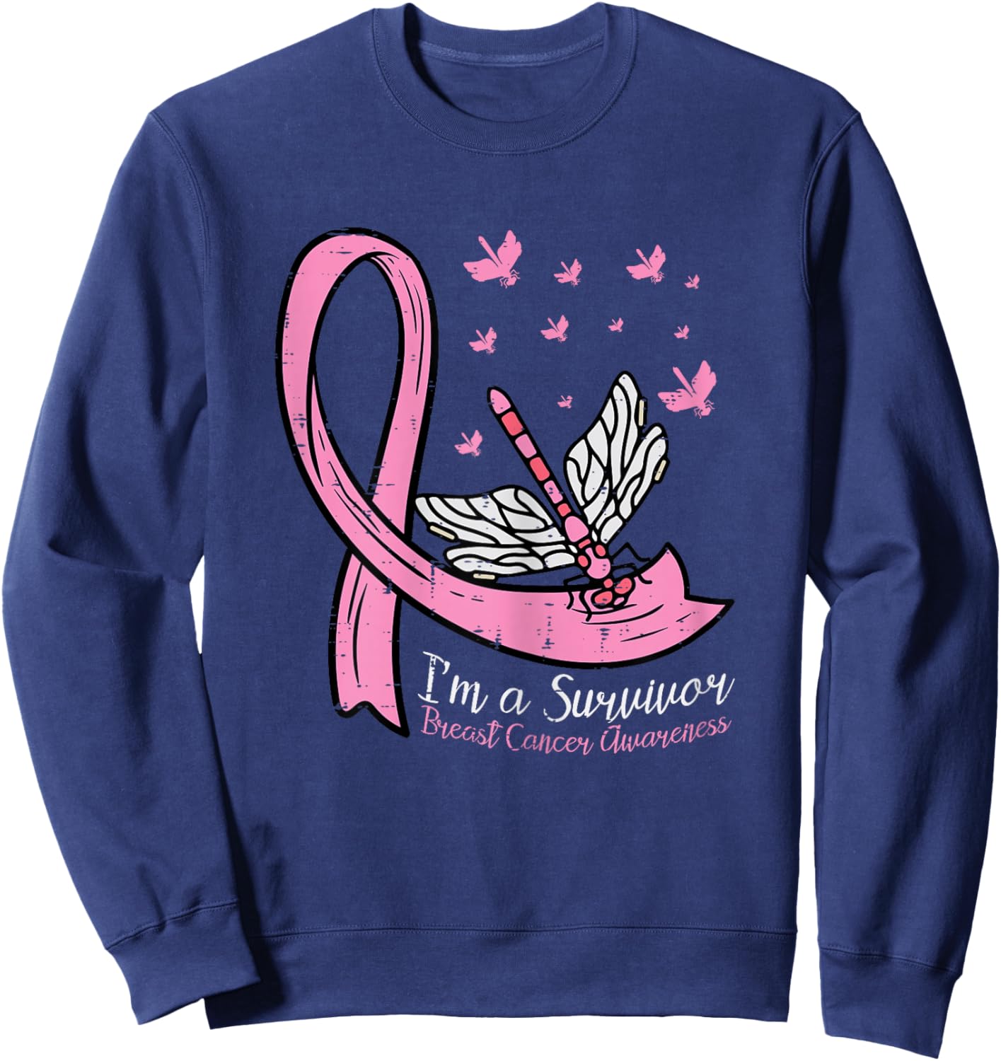 Breast Cancer Ribbon Dragonfly Im Survivor Awareness Women Sweatshirt - Sweatshirt | Navy