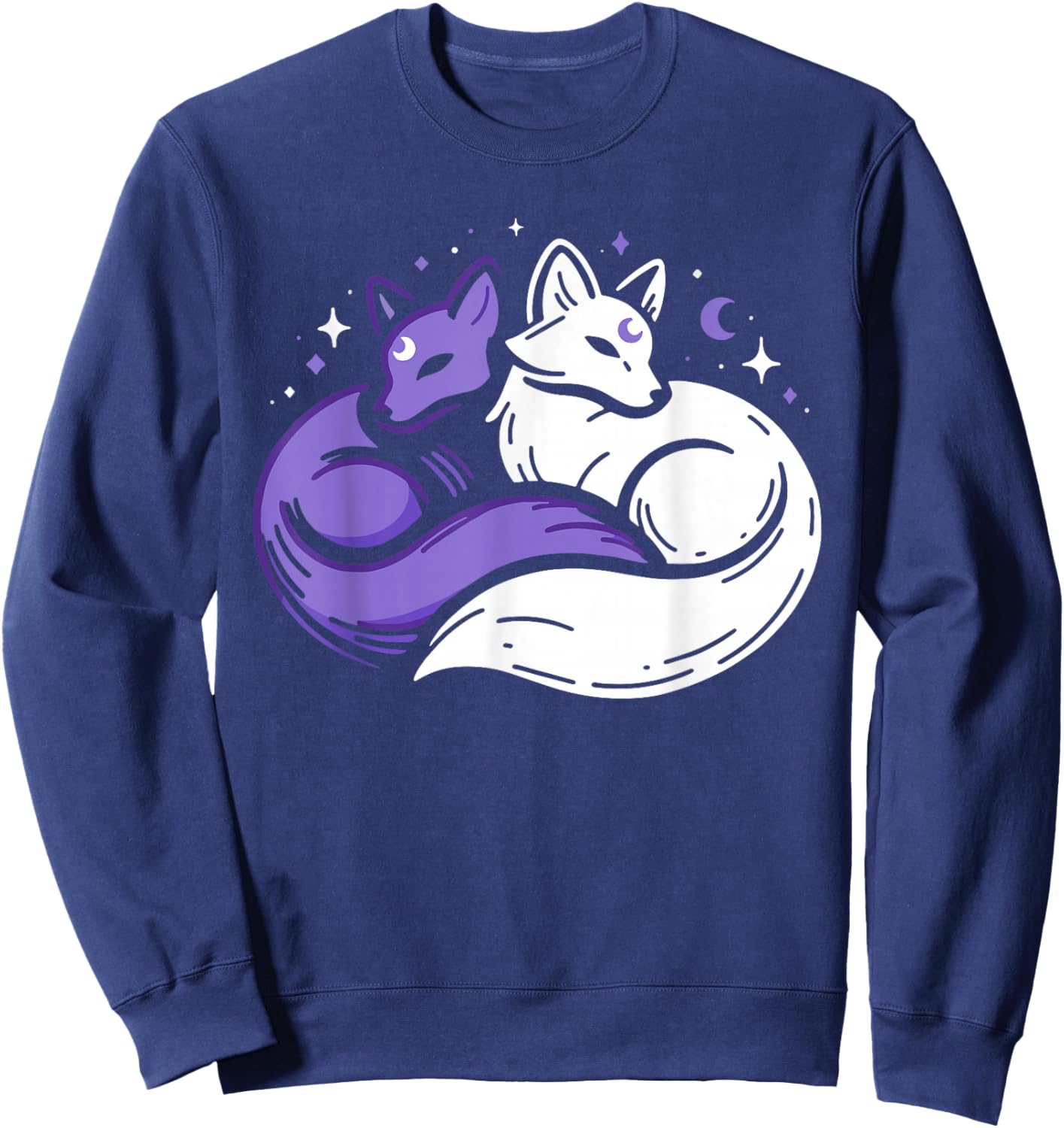 Fox Foxes Night Stars Crescent Moon Celestial Spirit Purple Sweatshirt - Sweatshirt | Navy