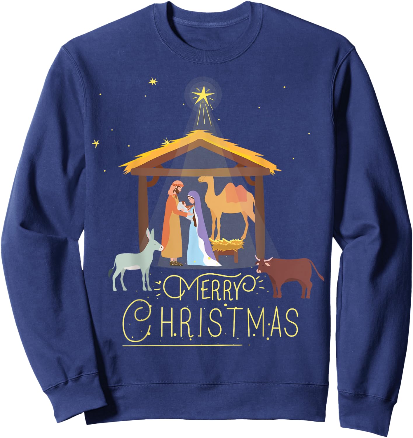 Merry Christmas - Nativity Scene North Star - Baby Jesus Short Sleeve Sweatshirt - Sweatshirt | Navy