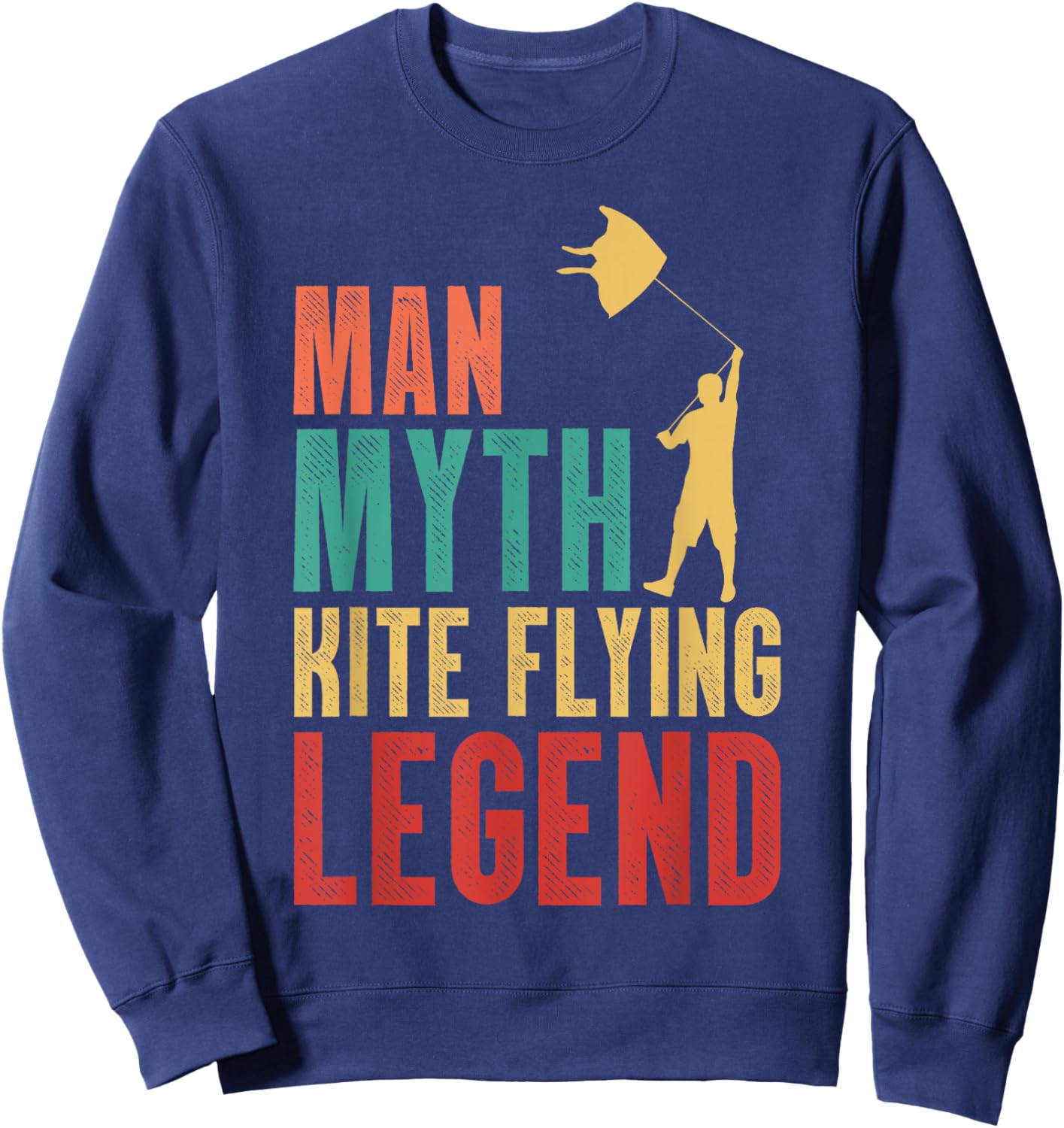 Man Myth Kite Flying Legend Kite Climbing Stunt Kite -Adults Black Short Sleeve Small Sweatshirt - Sweatshirt | Navy