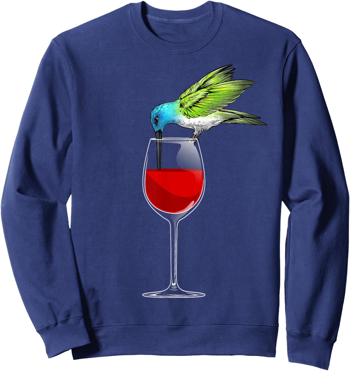 Cool Hummingbird Women Wine Glass Animal Bird Lover Sweatshirt - Sweatshirt | Navy