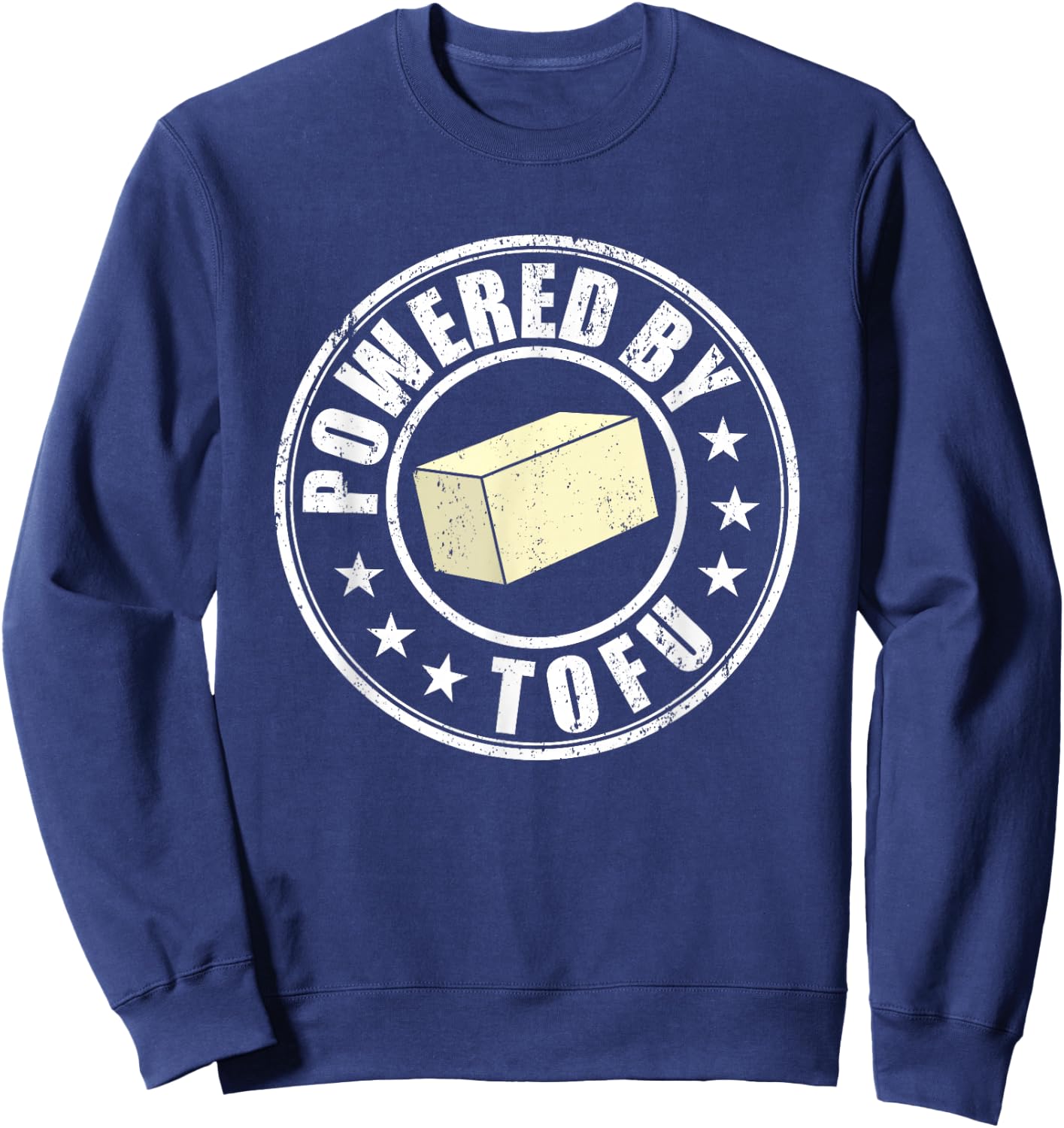 Powered By Tofu Vegan Meatless Vegetarian Funny to-fu Sweatshirt - Sweatshirt | Navy