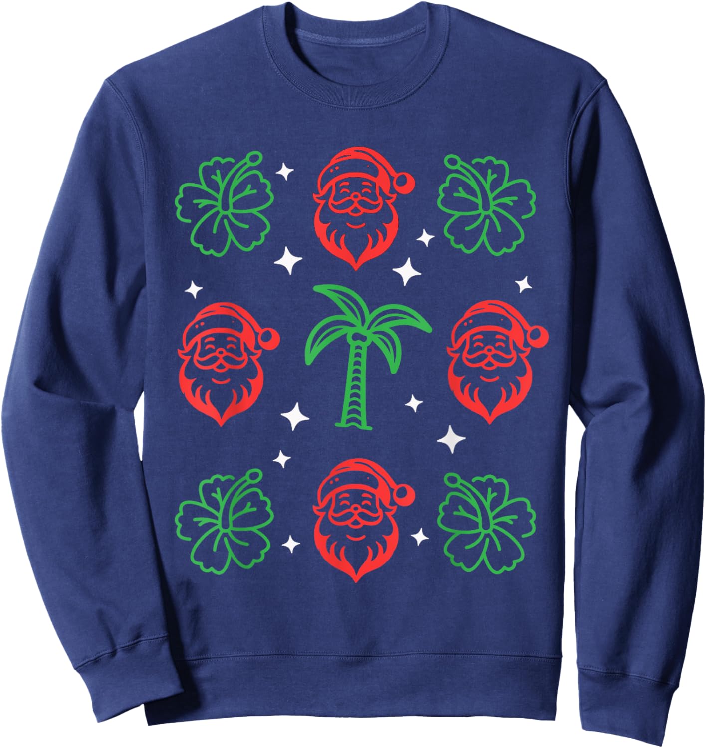 Hawaiian Christmas Hibiscus Palm Trees Mele Kalikimaka Sweatshirt - Sweatshirt | Navy