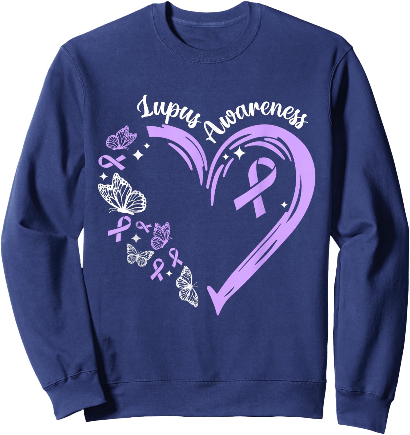 Lupus Awareness Purple Ribbon Heart Lupus Awareness Month Sweatshirt - Sweatshirt | Navy