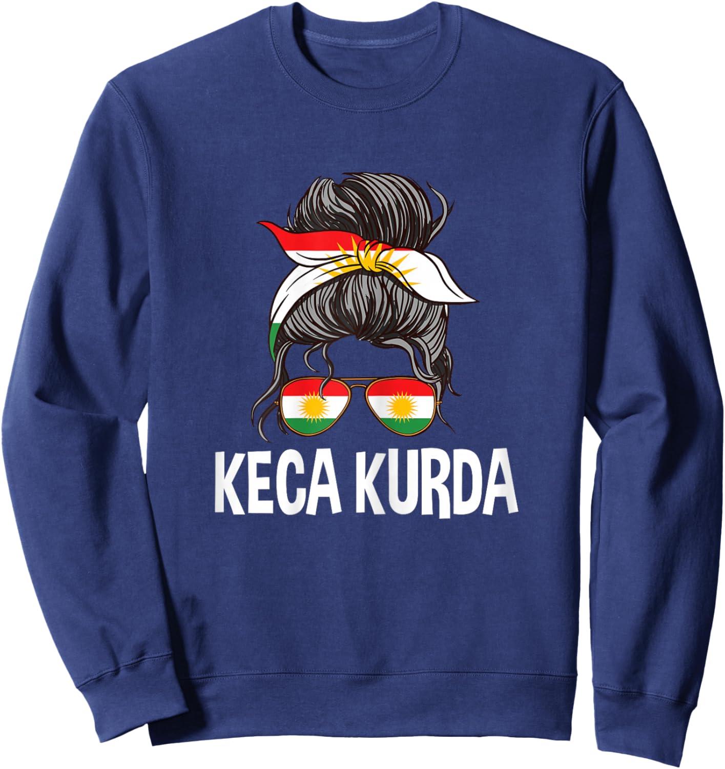 Keca Kurda Kurdish Girl Messy Hair Bun Kurdistan Women Pride Sweatshirt - Sweatshirt | Navy