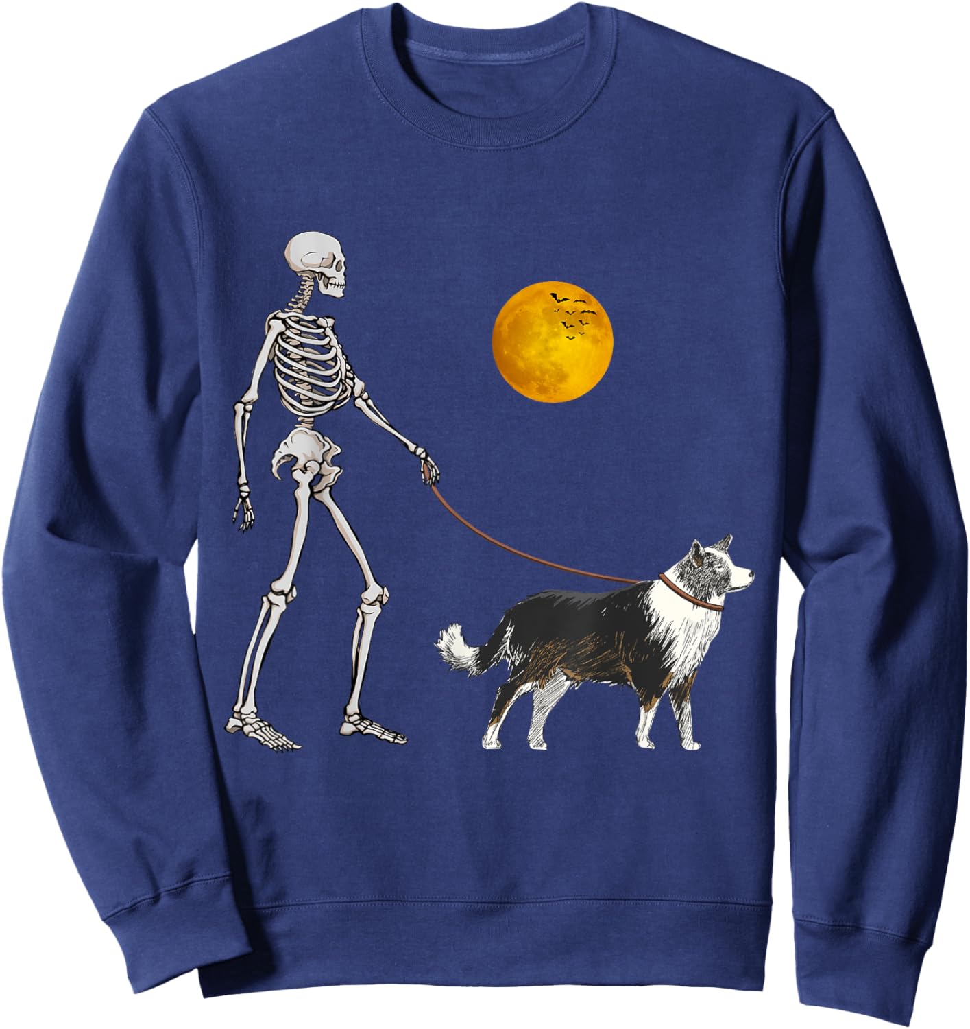 Border Collie Skeleton Dog Walking Halloween Costume Women Girls Kids Sweatshirt - Sweatshirt | Navy
