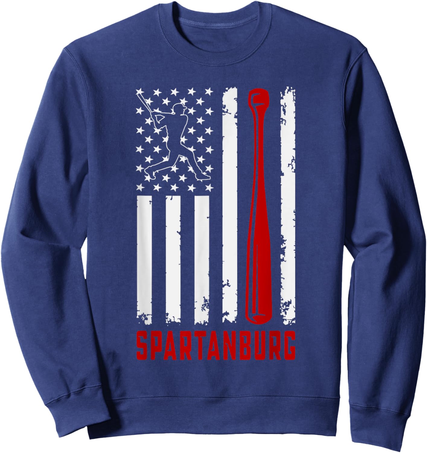 Spartanburg American Flag Baseball Lover USA Spartanburg Women Men Sweatshirt - Sweatshirt | Navy