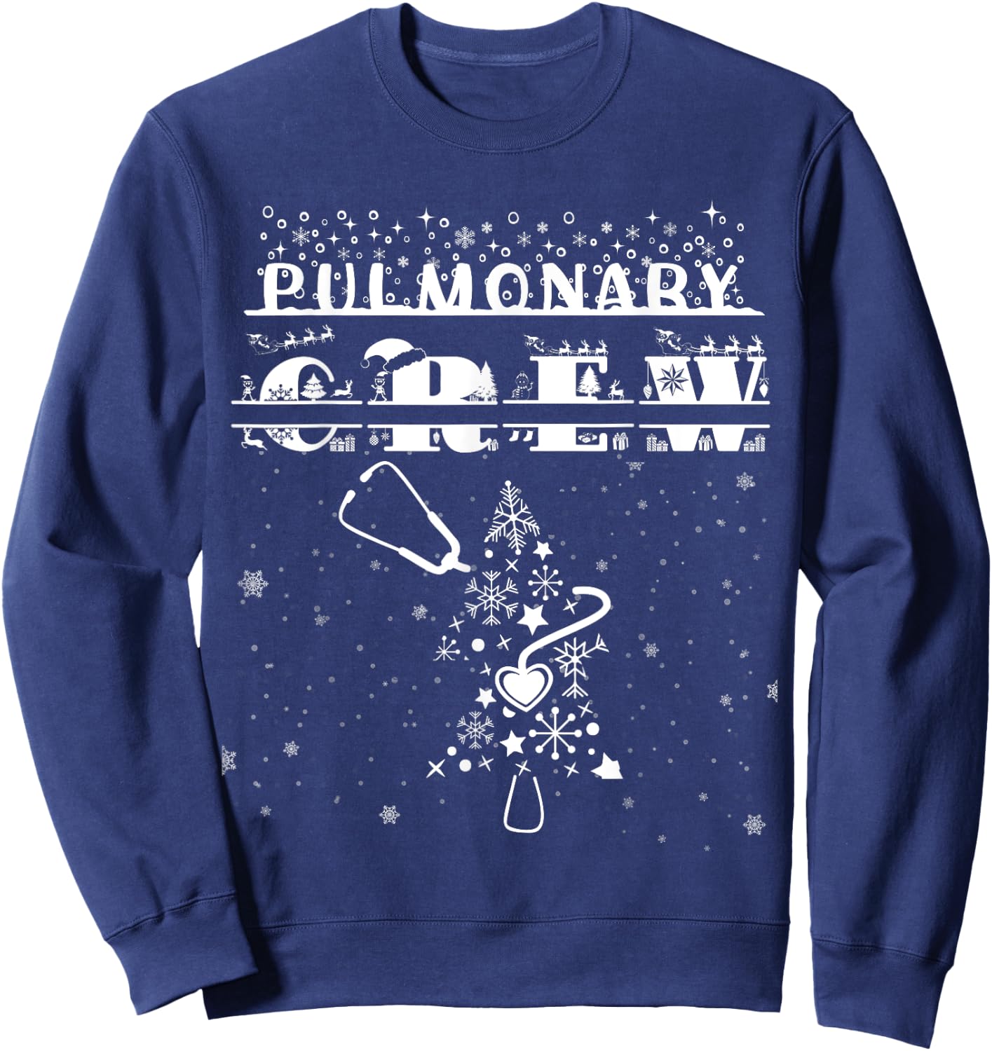 Christmas Pulmonary Nurse Shirt Lung Crew Stethoscope Tree Sweatshirt - Sweatshirt | Navy