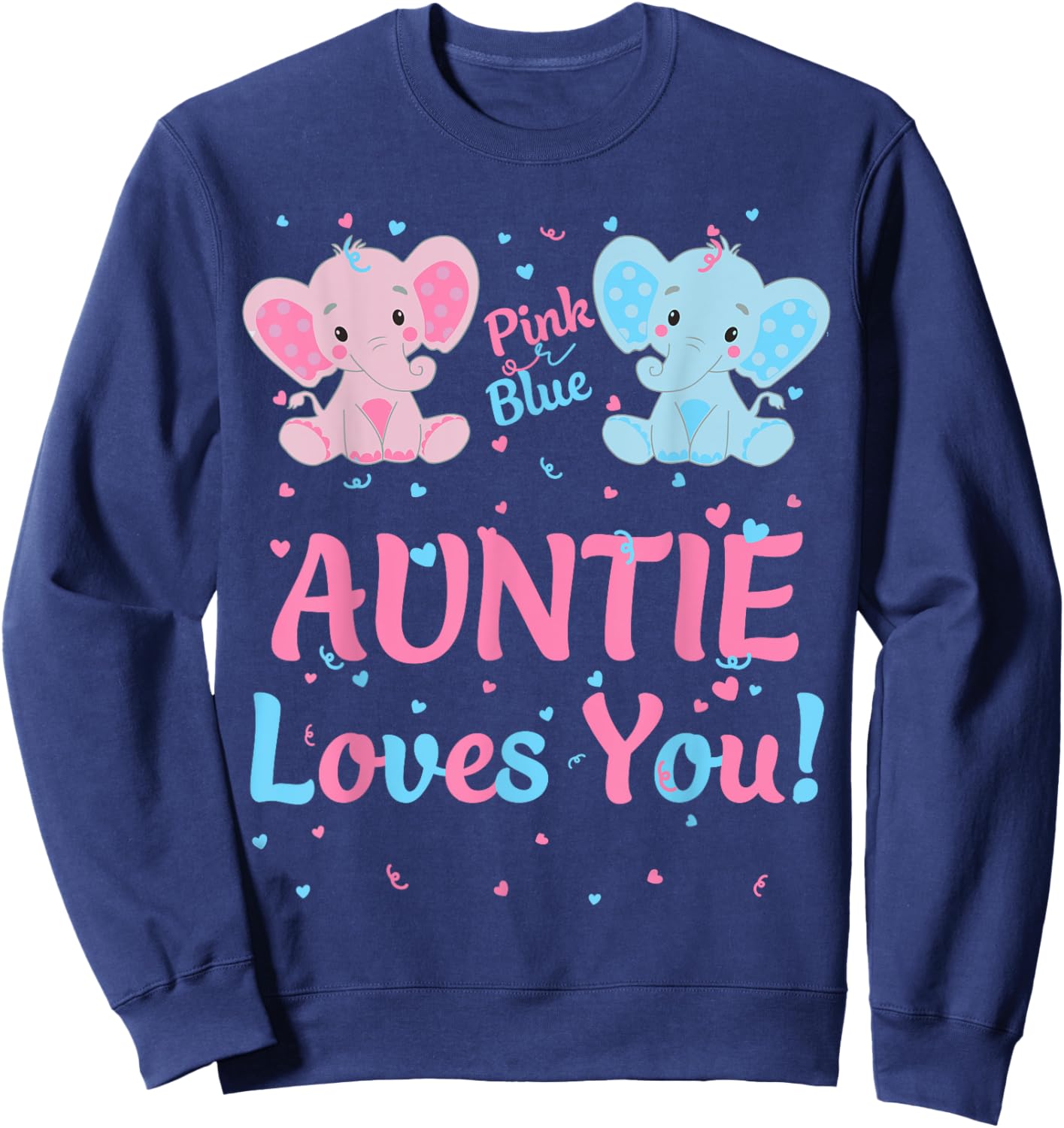 Auntie Gender Reveal Elephant Pink Blue Matching Family Aunt Sweatshirt - Sweatshirt | Navy