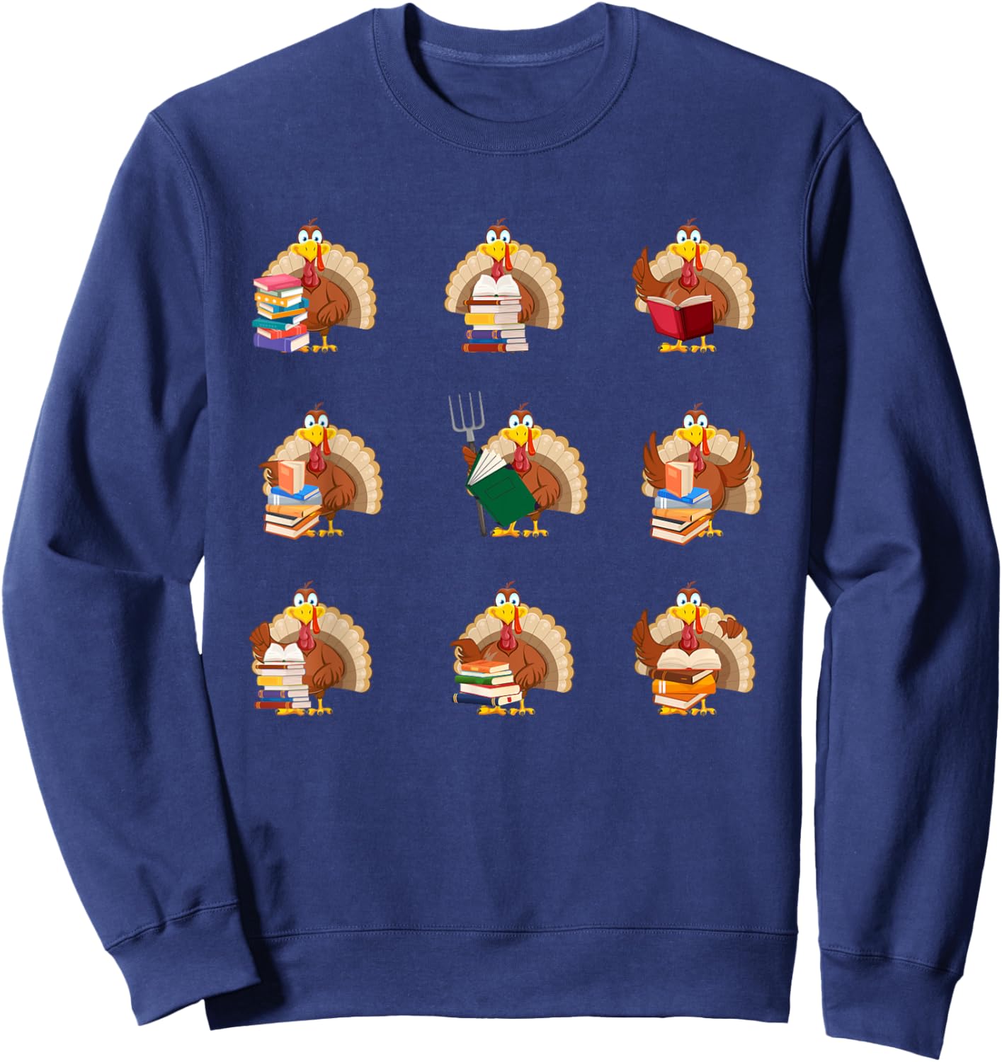 Turkey Reading Teacher Thanksgiving Librarian Book Lover Sweatshirt - Sweatshirt | Navy