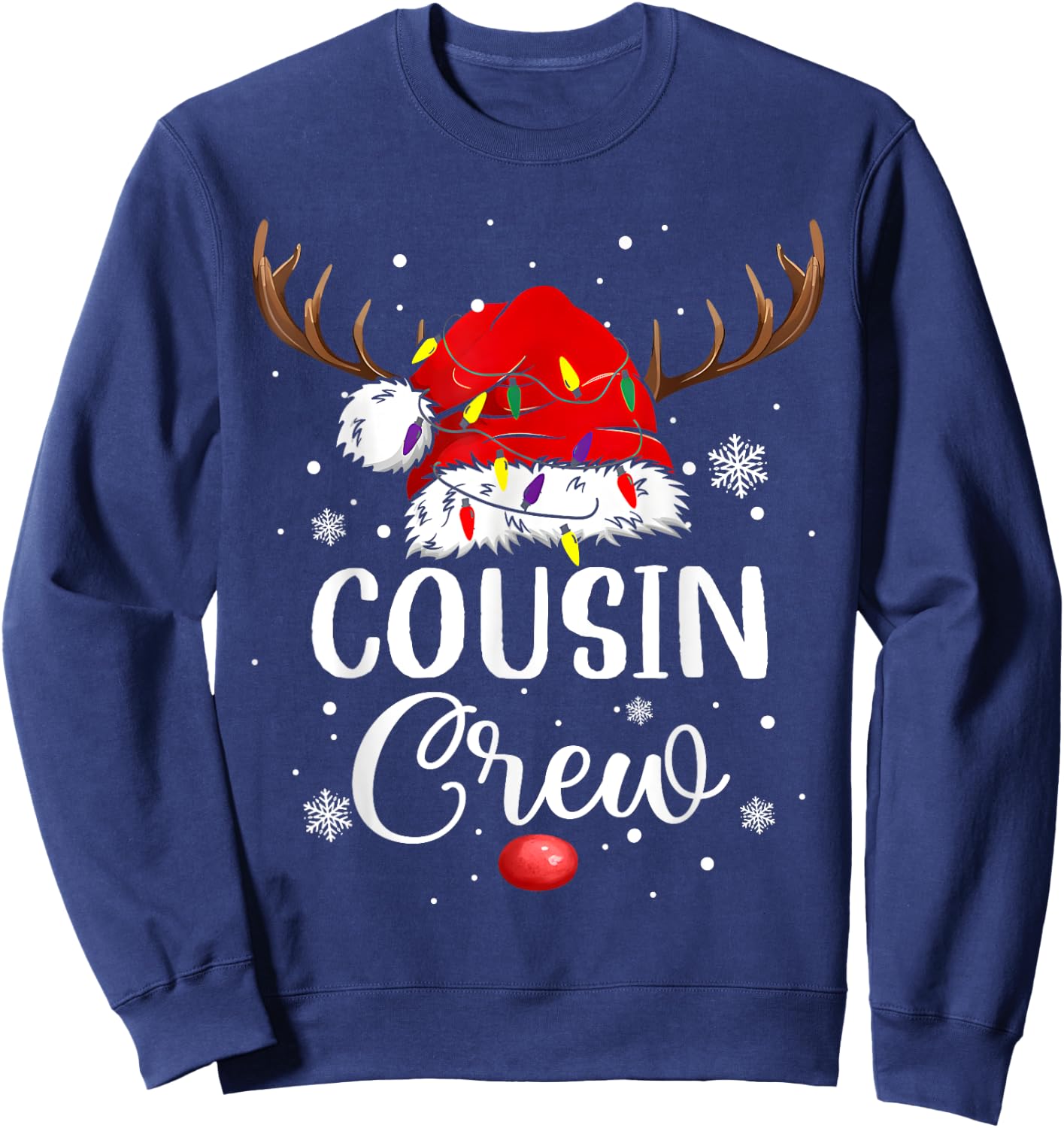 Christmas Cousin Crew Funny Santa Hat Light Kids Men Women Sweatshirt - Sweatshirt | Navy