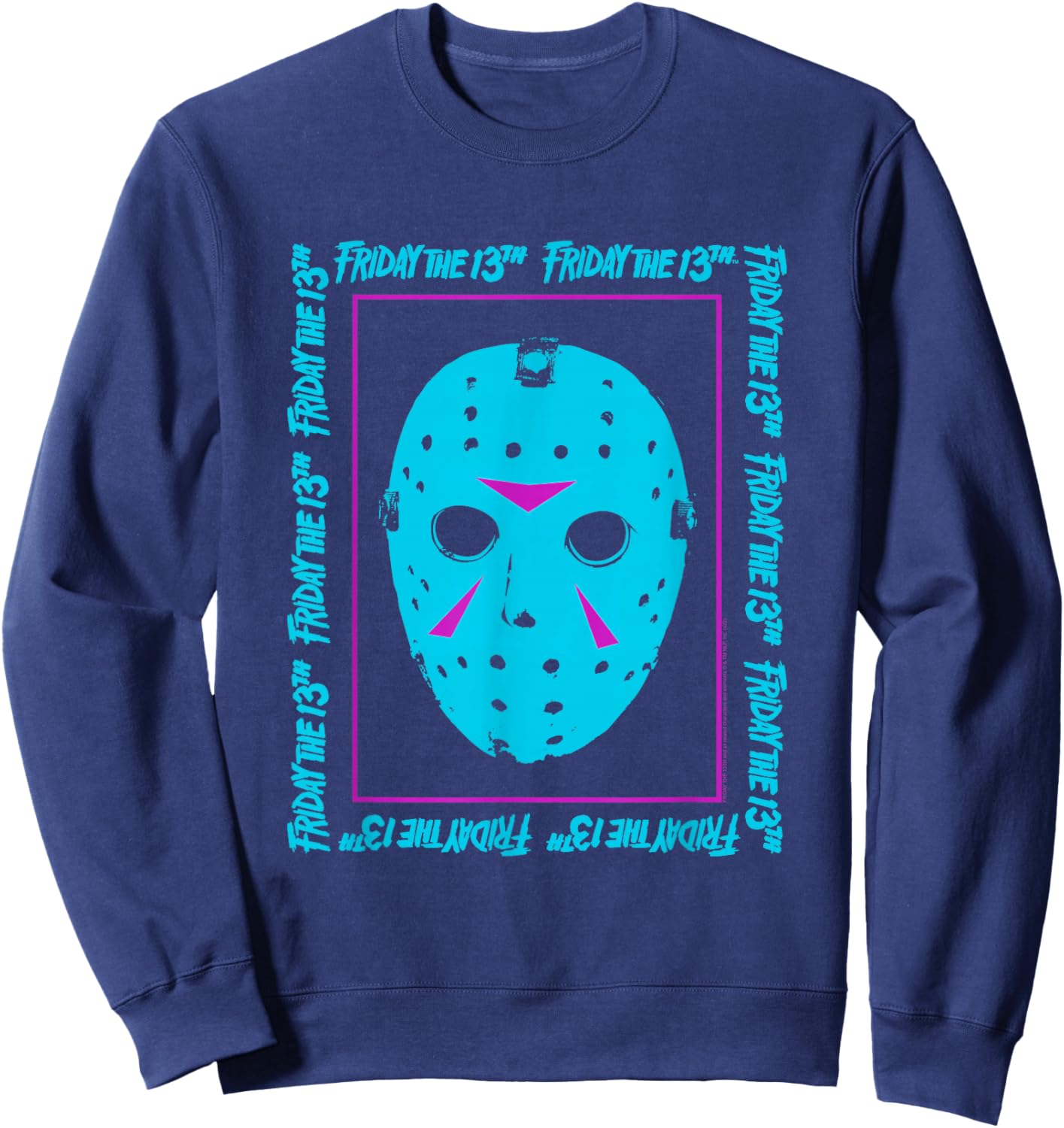 Friday The 13th Blue Mask Neon Summerween Horror Movie Sweatshirt - Sweatshirt | Navy