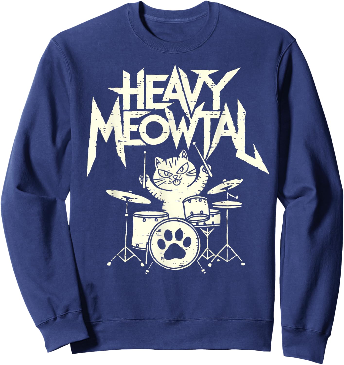 Heavy Metal Cat Drum Kit Drummer Headbanger Man Women Kid Sweatshirt - Sweatshirt | Navy