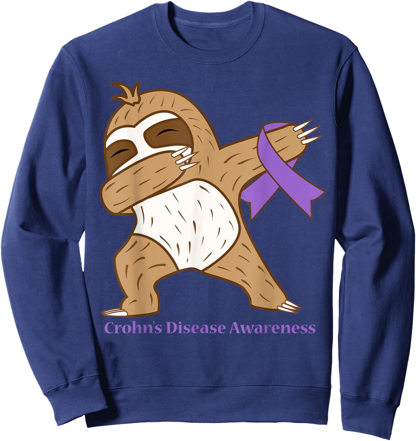 Crohn's Disease Awareness Ribbon Dabbing Sloth Warrior Gift Sweatshirt - Sweatshirt | Navy