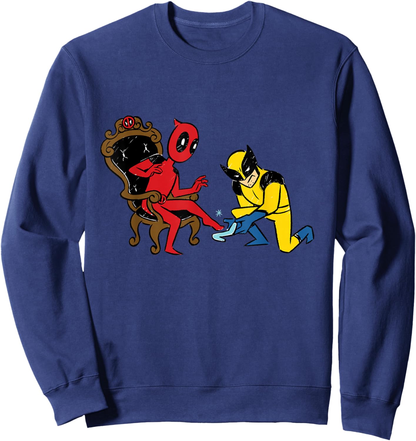 Marvel Deadpool & Wolverine Cinderella Glass Slipper Funny Sweatshirt - Sweatshirt | Navy