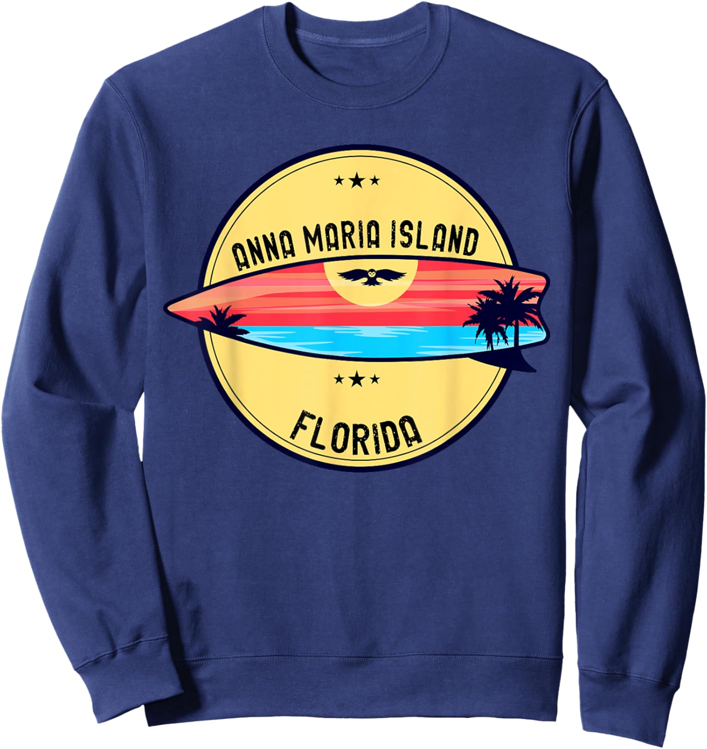 Retro Anna Maria Island Beach Florida Beach Surfboard Men Women Kids Sweatshirt - Sweatshirt | Navy