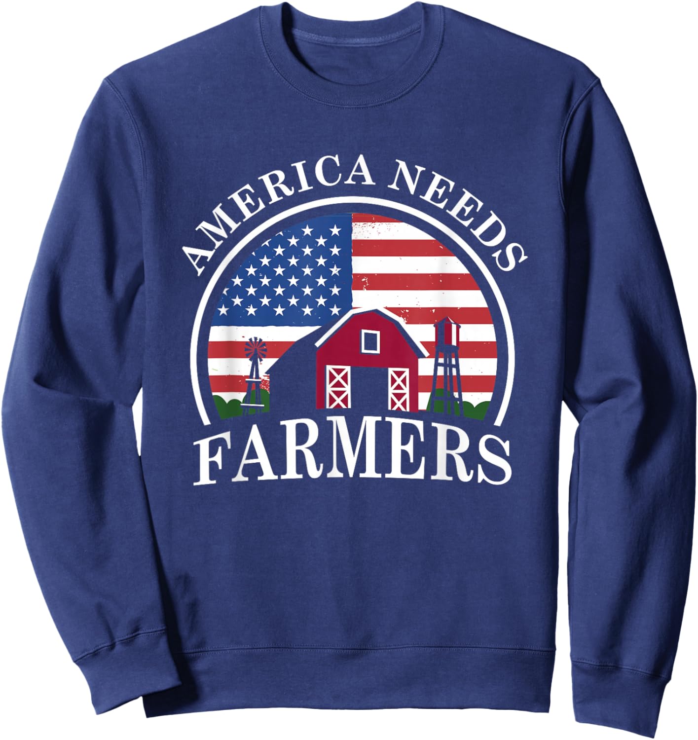 America Needs Farmers | American US Flag | Tractor Sweatshirt - Sweatshirt | Navy